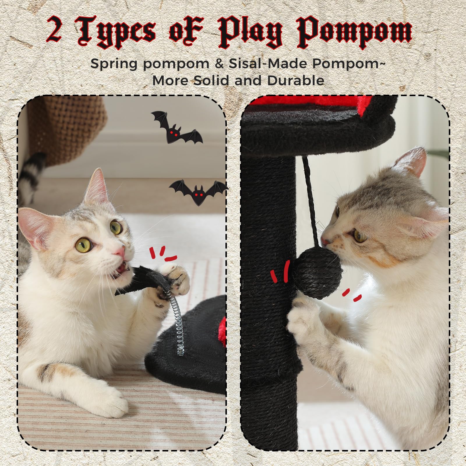 Pequlti Cat Scratching Post, Gothic Cat Tree, Tall Scratcher For Indoor Cats With Super Thick Scratching Post [Dia=5.5''], Remov