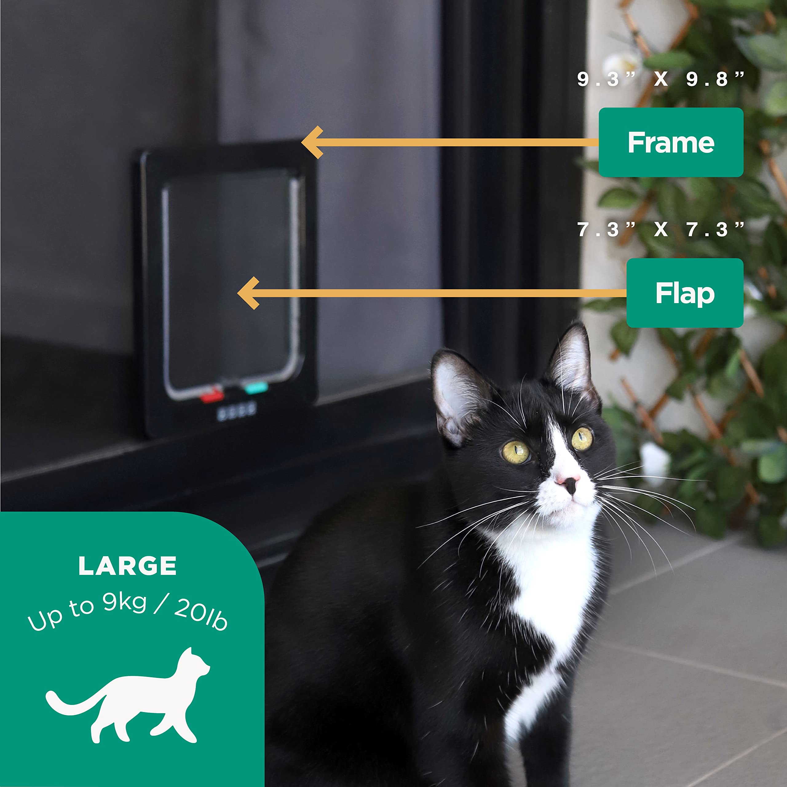 Hakuna Pets Standard Cat And Small Pet Door, Large, Black, Pets Up To 20 Lbs