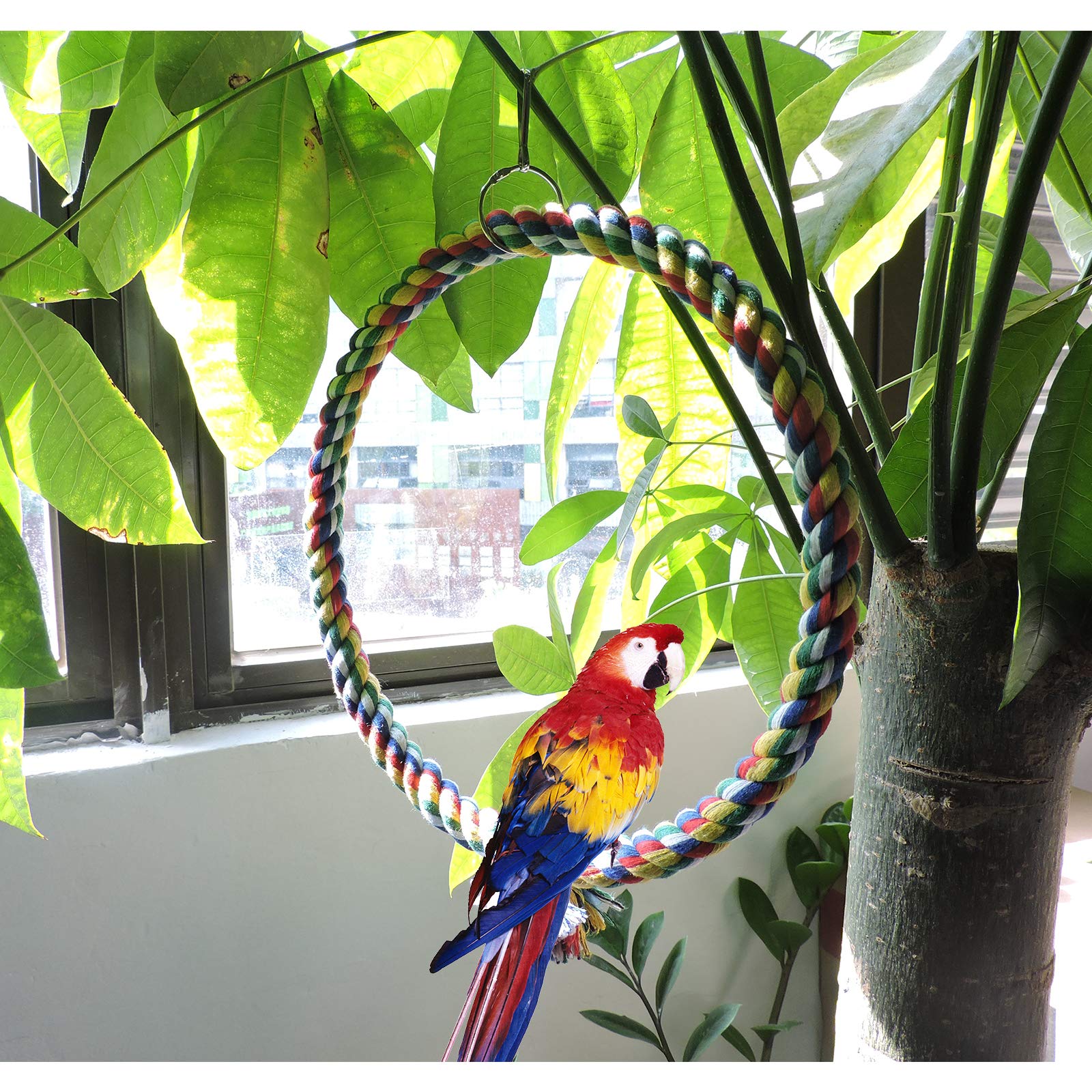 Wishlotus Bird Swing, Cage Hanging Toys Cotton Rope Swing Bite Resistance Perches Toy Parrot Toy Boredom Breaker For Budgie, Cockatiels, Conures, Finches, Small Parakeets (18Cm)