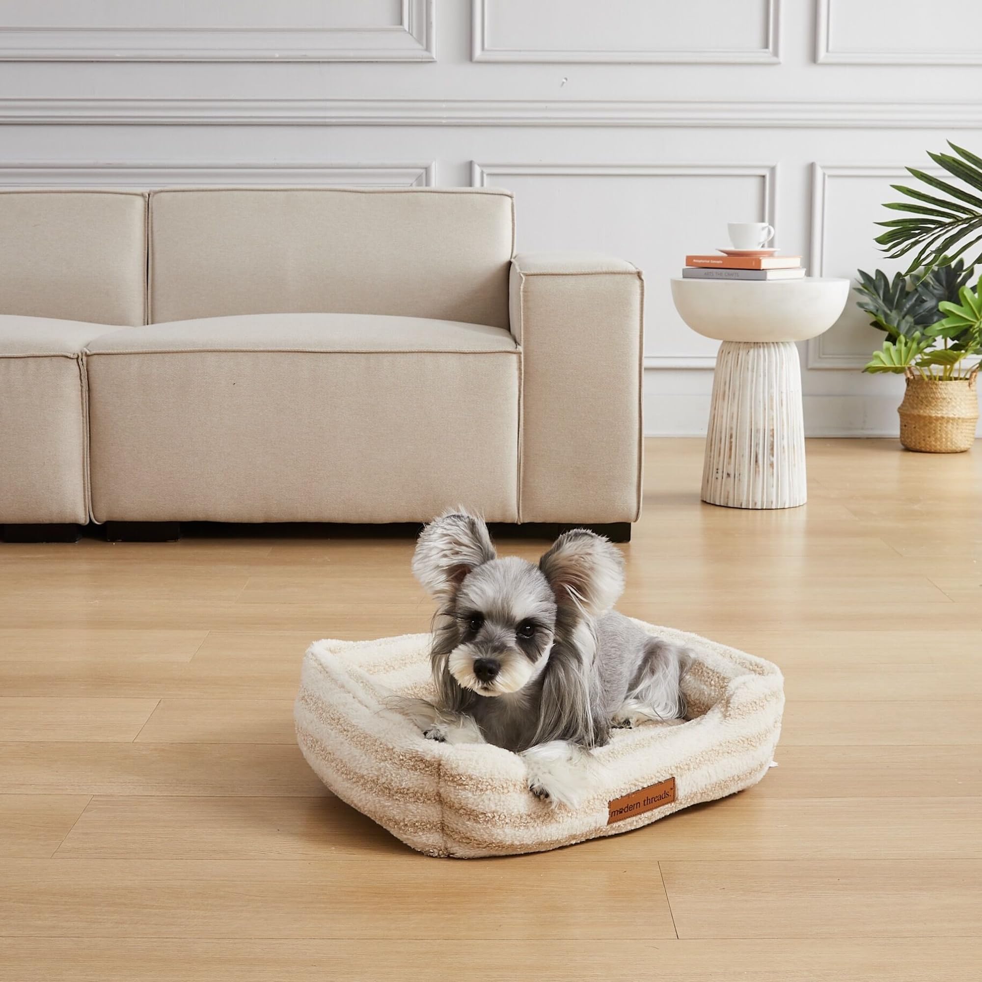 Modern Threads Ultra Soft Plush Pet Bed for Small Dogs, 24"L x 20"W x 8"Th, Beige, Removable Washable Cover, Model 5PMNFCUD1-B