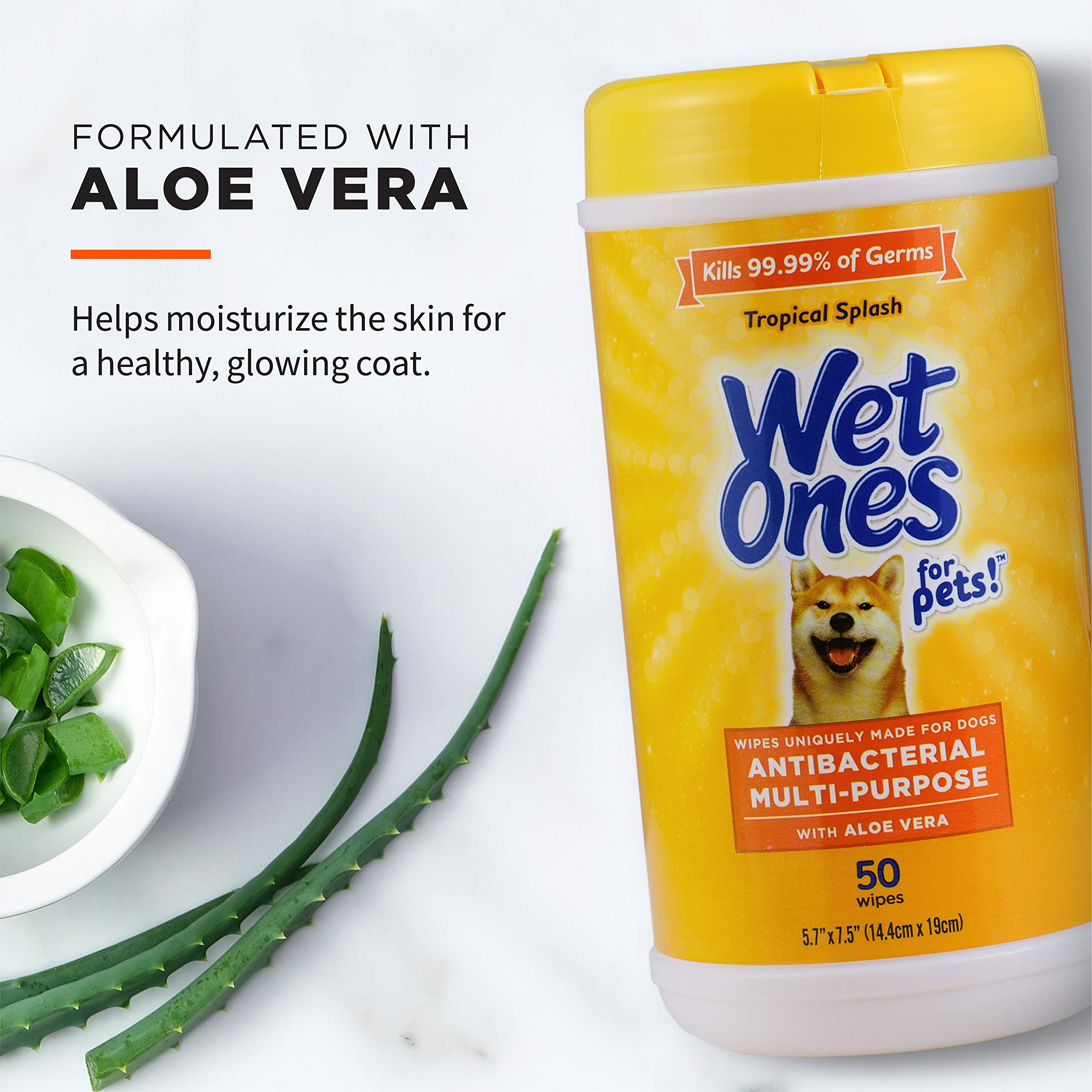 Wet Ones For Pets Multi-Purpose Dog Wipes With Aloe Vera | Dog Wipes For All Dogs In Tropical Splash, Wet Ones Wipes For Paws & All Purpose | 50 Ct Cannister Dog Wipes