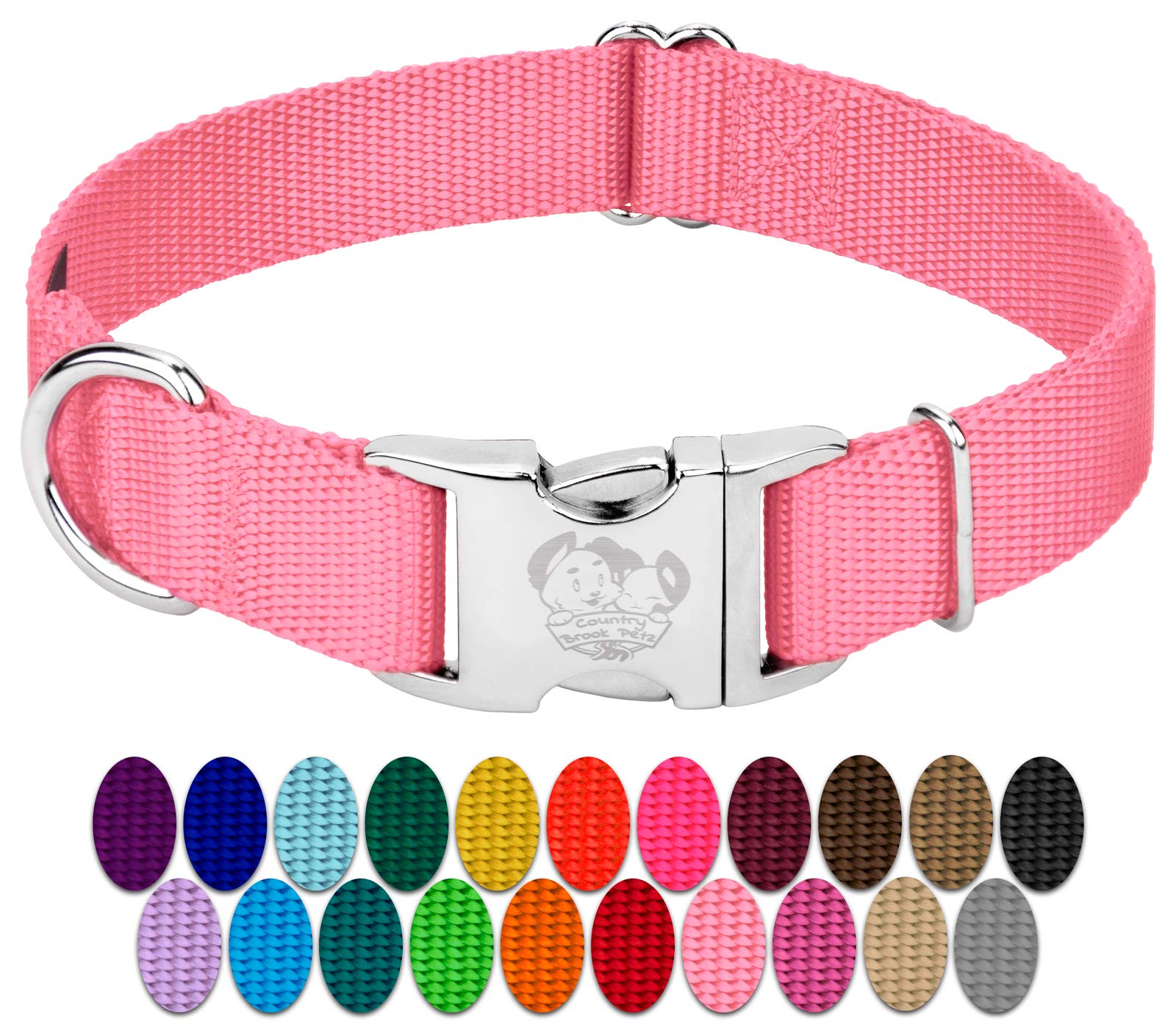 Country Brook Design - Vibrant 30+ Color Selection - Premium Nylon Dog Collar With Metal Buckle (Extra Large, 1 Inch, Pink)