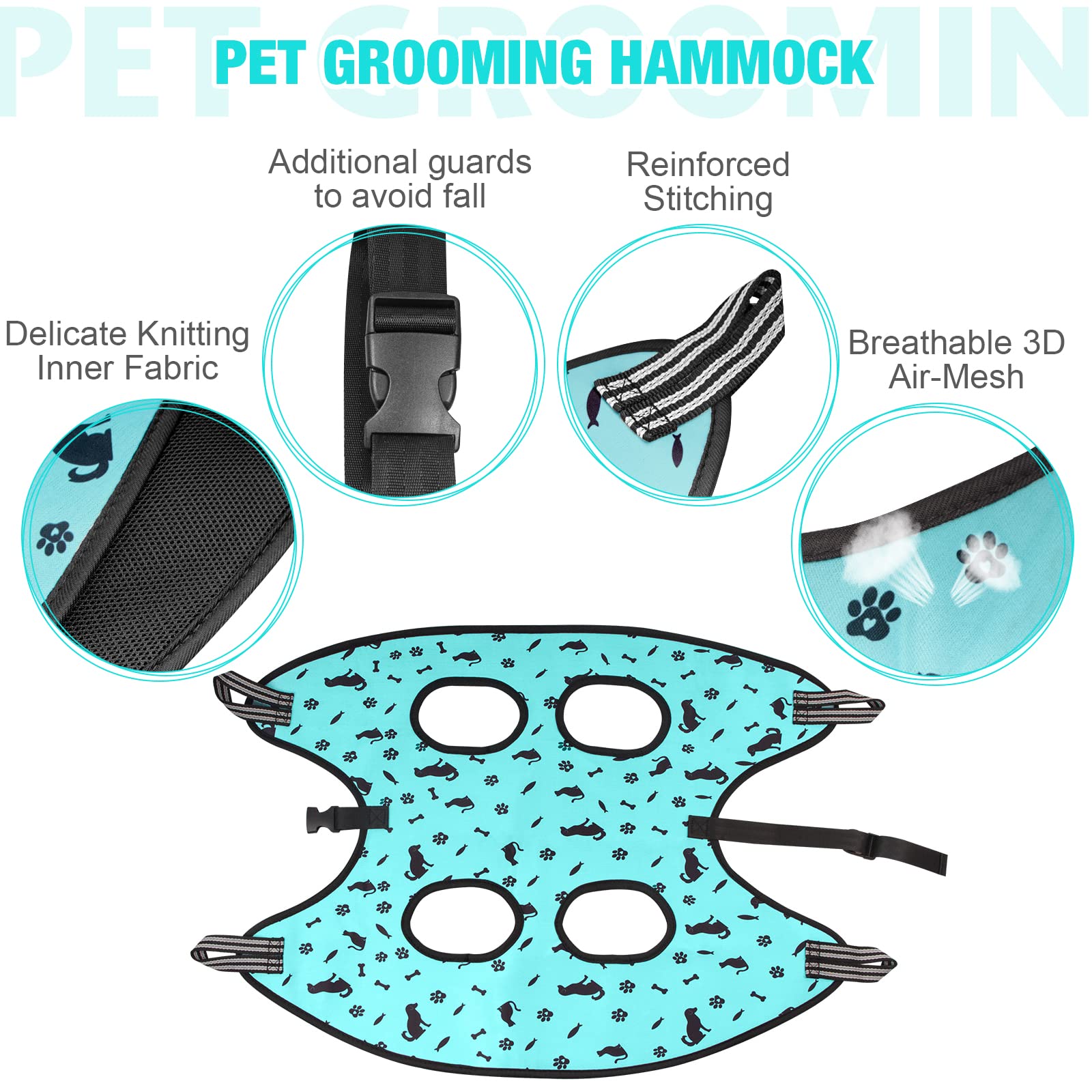 ATESON Dog&Cat Grooming Hammock - Pet Harness for Grooming Nail Trimming (XS 15lb), Dog Sling for Nail Clipping, Dog Hanging Hol