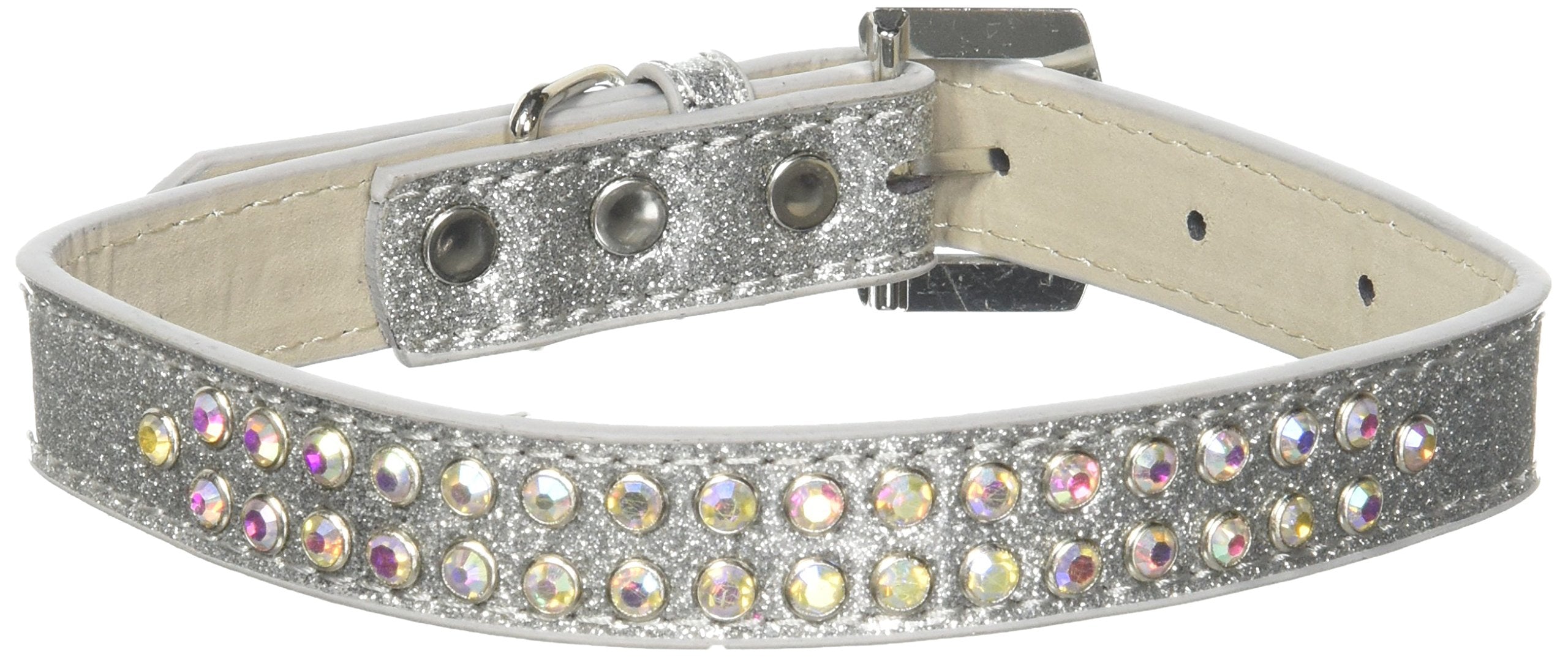 Dog, Puppy & Pet Ice Cream Collar, &quot;Two Row Aurora Borealis Crystal Rimsets&quot; Silver 18