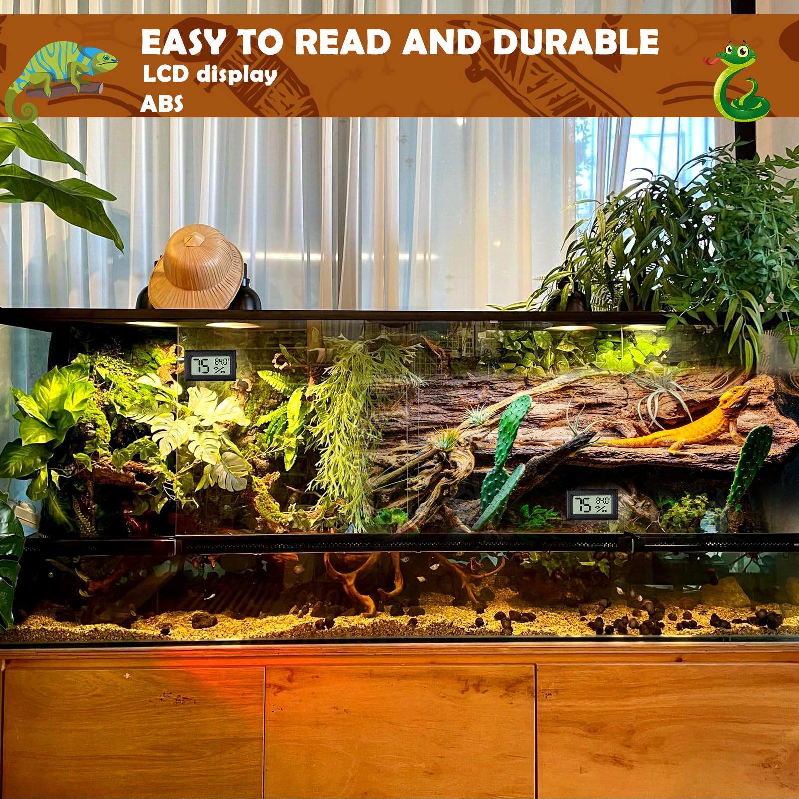 Vodolo Reptile Thermometer And Humidity Gauge,4Pcs Digital Adhesive Reptile Hydrometer Thermomete Tank Accessories Pet Supplies