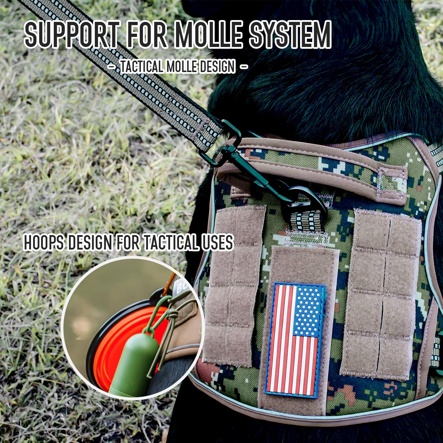 Dnallrino Tactical Dog Harness For Medium Large Dogs, Heavy Duty Dog Harness With Id Card, Reflective Hiking Harness For Trainin