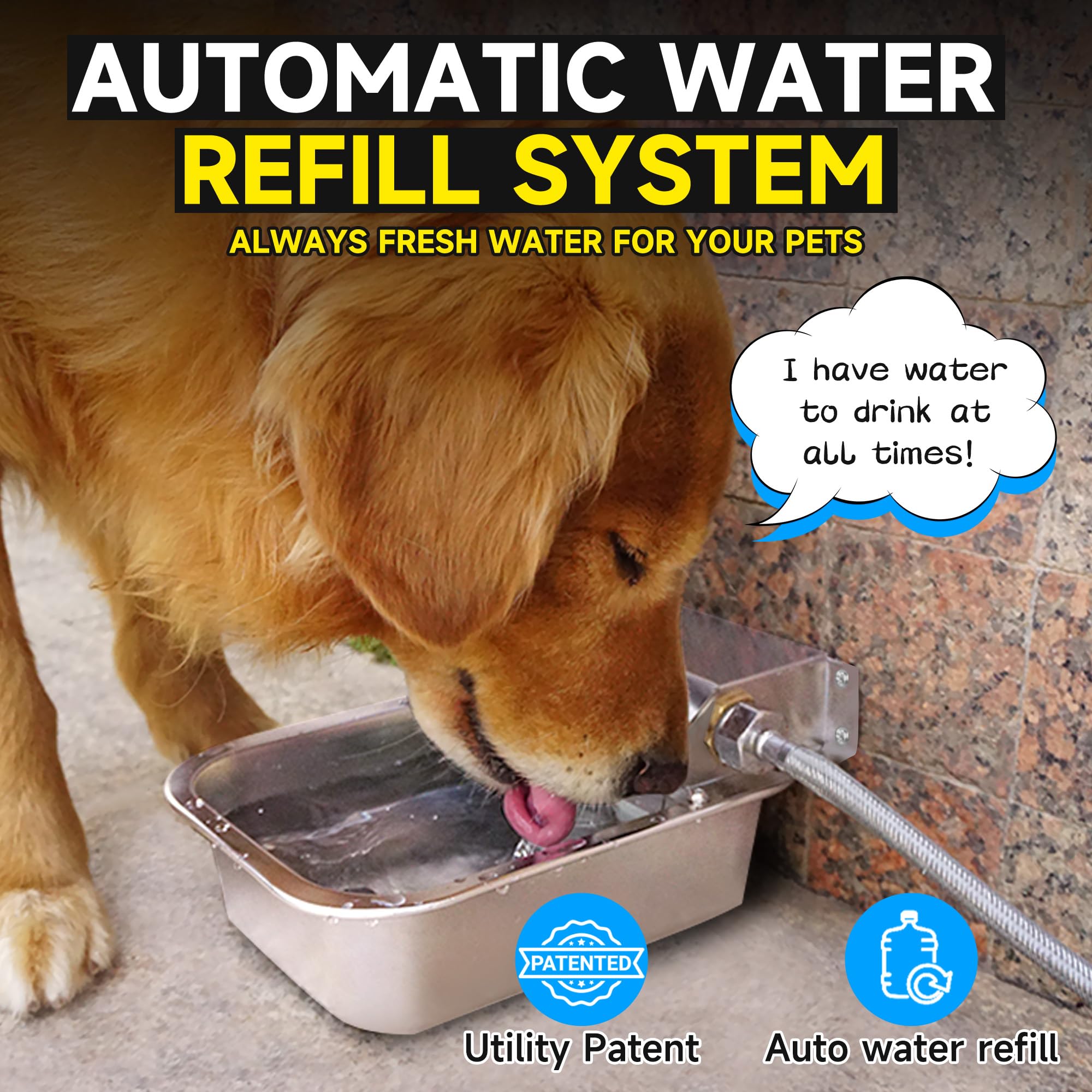 Automatic Water Dispenser For Dogs, 3L /101 Oz 304 Stainless Steel Dog Water Feeder, Auto-Fill Large Waterer For Pets & Livestoc