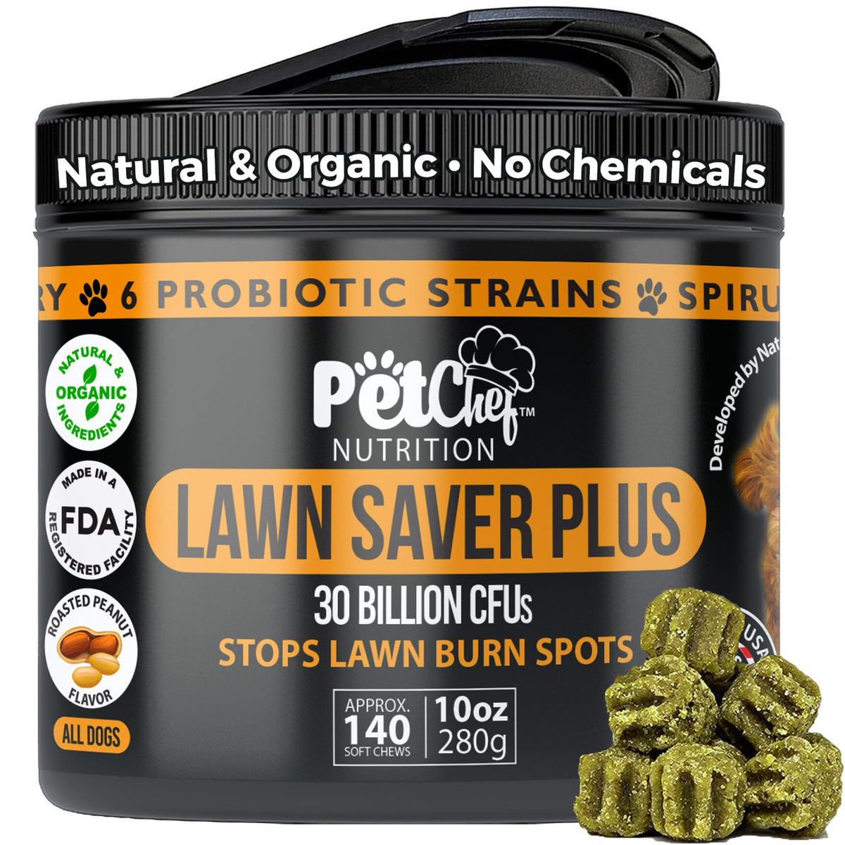 Pet Chef Lawn Saver Dog Treats - Powerful Dog Urine Neutralizer For Lawn, Grass Saver Soft Chews, Prevents Lawn Burn From Dog Ur
