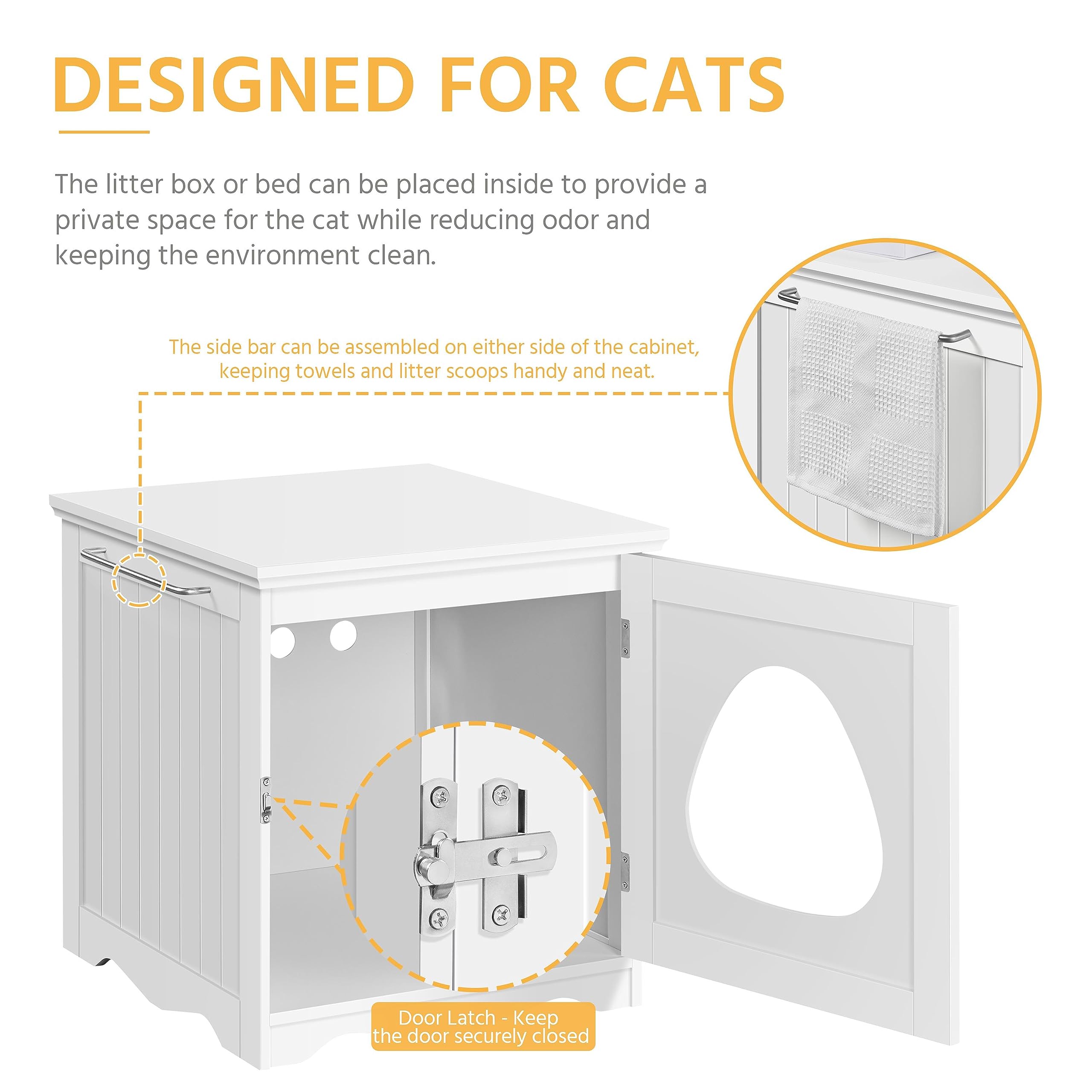 Yaheetech Cat Litter Box Enclosure, Litter Furniture Hidden with Towel Bar, Wooden Kitty Washroom, Dog Proof Litter Box Cabinet,