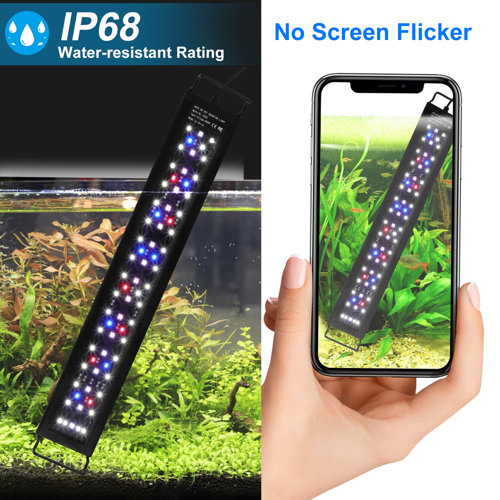 Amzbd Led Aquarium Light,Full Spectrum Aquarium Light,Diy & Wrgb Color Temperature Adjustment,3 Timing Modes,Brightness Adjusted Fish Light,Expandable Bracket Aquarium Lamp For Fish Tank(36-42Inch)