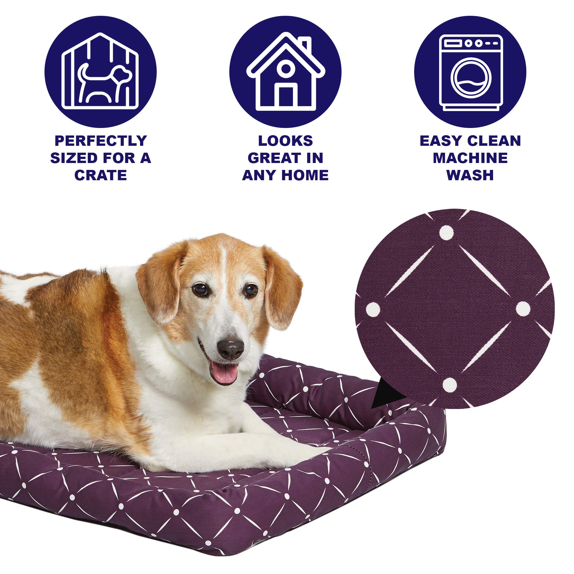 Midwest Homes For Pets 40222-Pld Quiet Time Couture Ashton Bolster Pet Bed, Small Dog/22, Plum & White Diamond Pattern, 20.0' L X 11.5' W X 2.0' Th