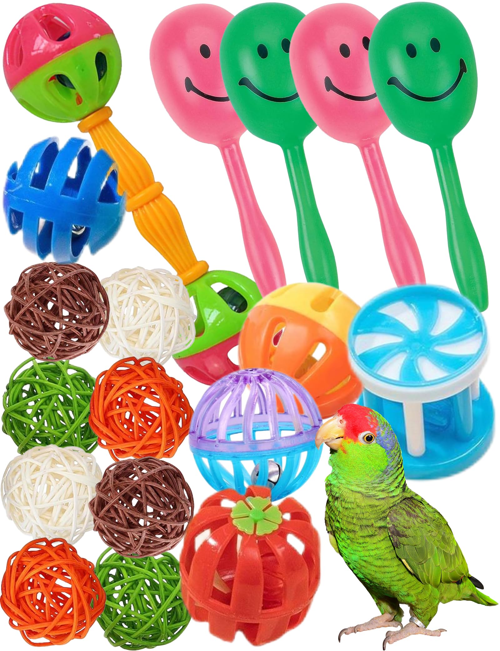 Diyuqishi Bird Toys For Parrots - 18 Pcs Set, Colorful Bells & Woven Balls, 1.2-5.5', Perfect For Small To Large Birds, Encoura