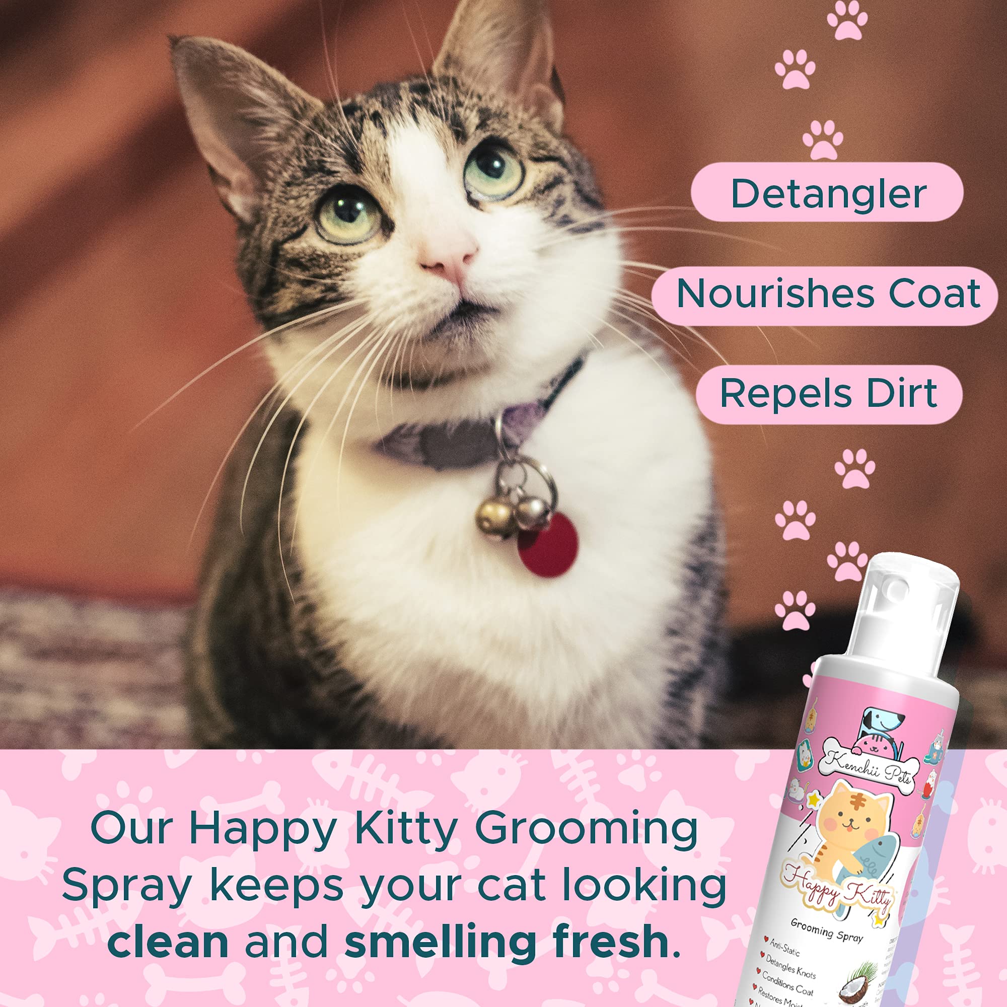 Professional Pet Grooming Spray For Kittens And Cats | All-Natural Scented Moisturizing Cat Detangler Spray | Kitten Conditioner