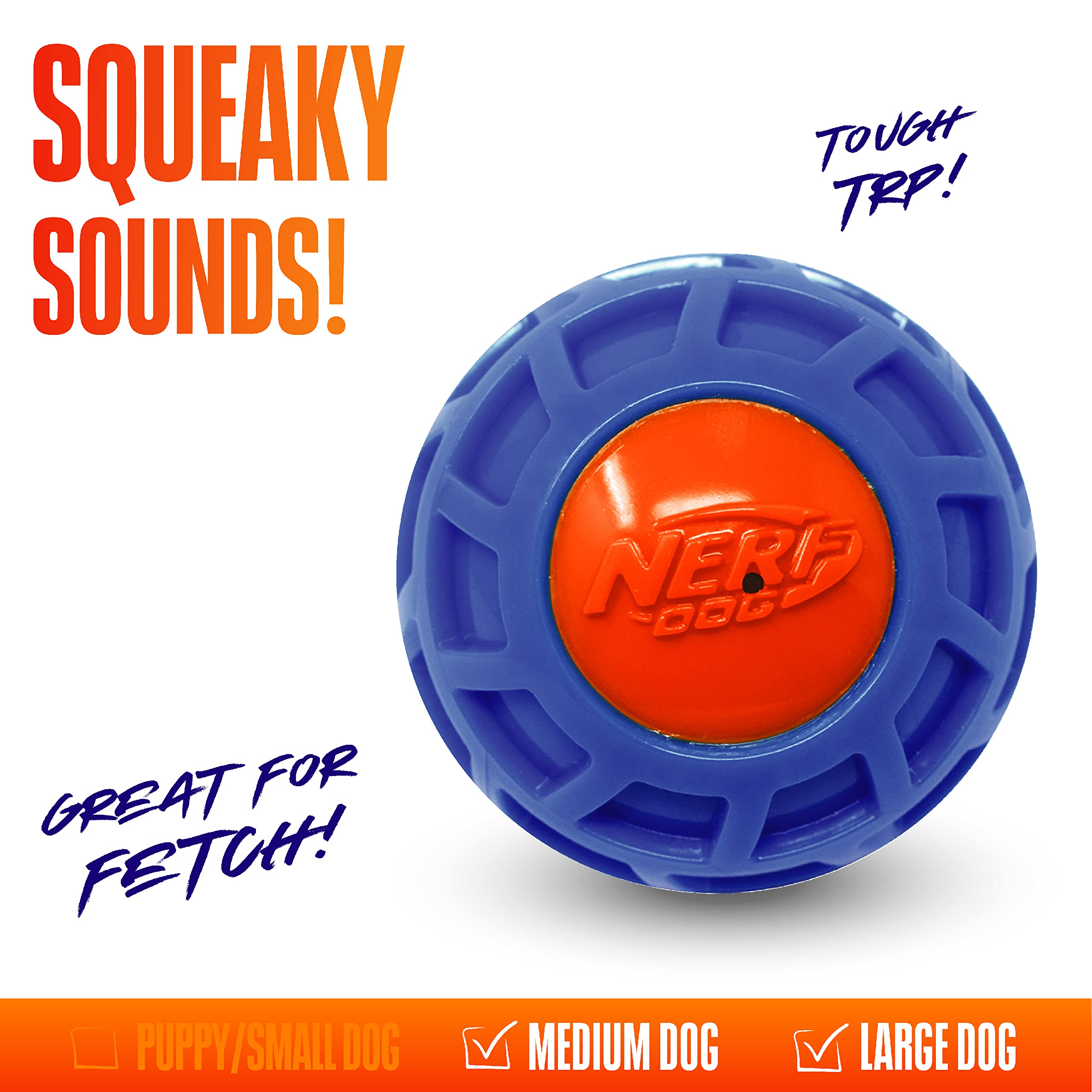 Nerf Dog 4In Tpr Exo Squeak Ball - Blue/Orange, Large Breeds