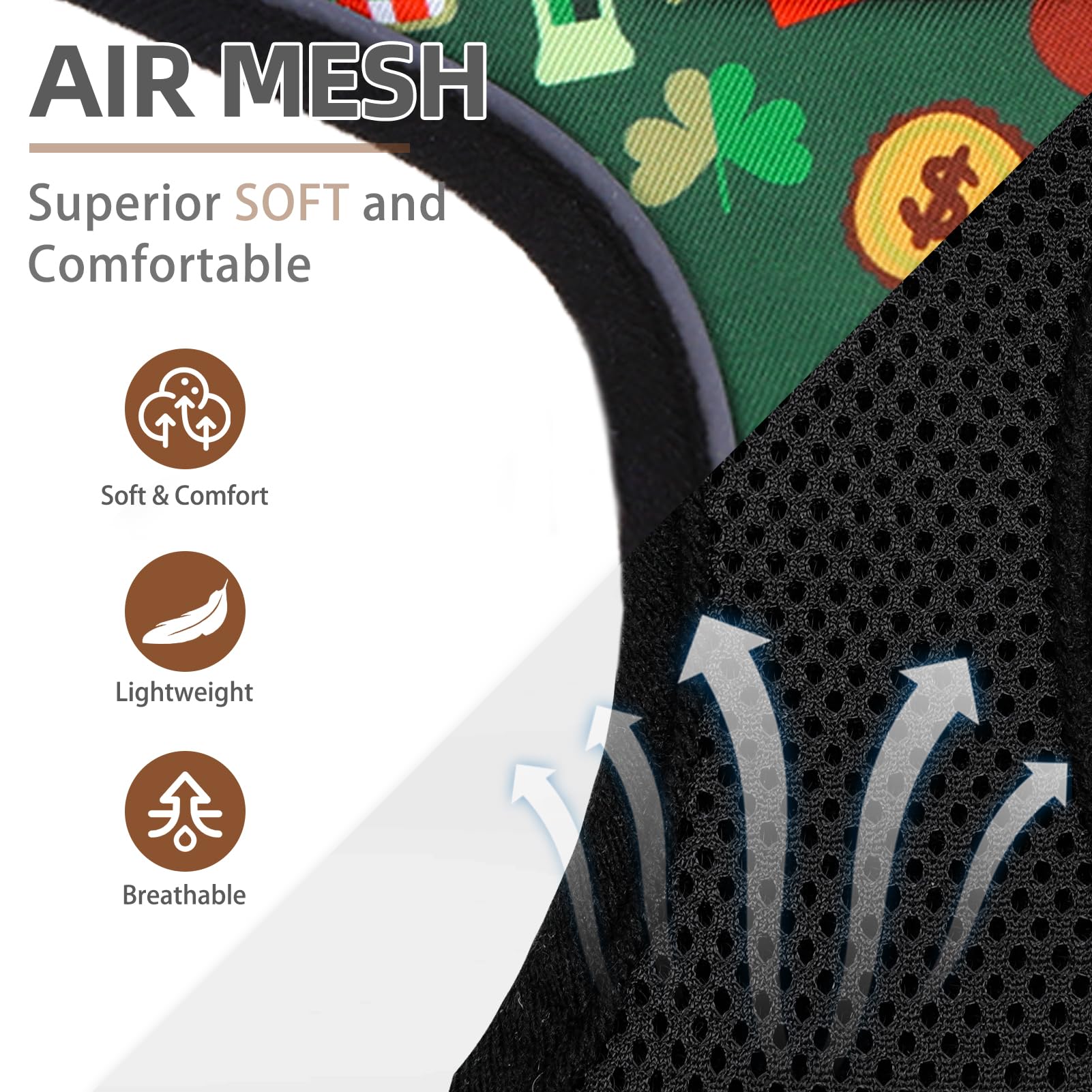 Pupteck Soft Mesh Dog Harness And Leash Set Pet Puppy Cat Comfort Padded Vest No Pull Harnesses, St. Patrick'S Deep Green, M
