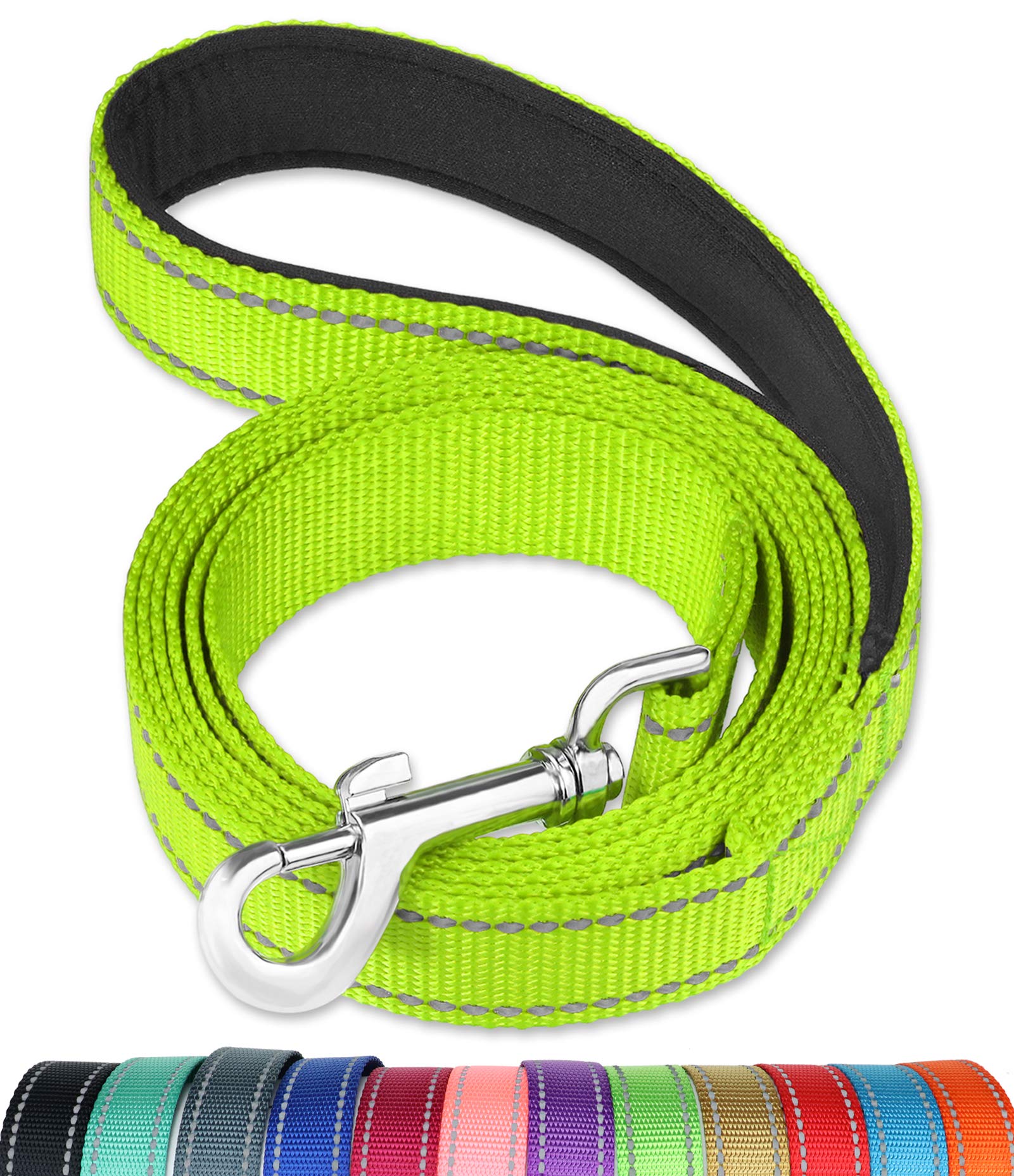 Funtags 4Ft Reflective Dog Leash With Soft Padded Handle For Training,Walking Lead For Large & Medium Dog,1 Inch Wide,Green