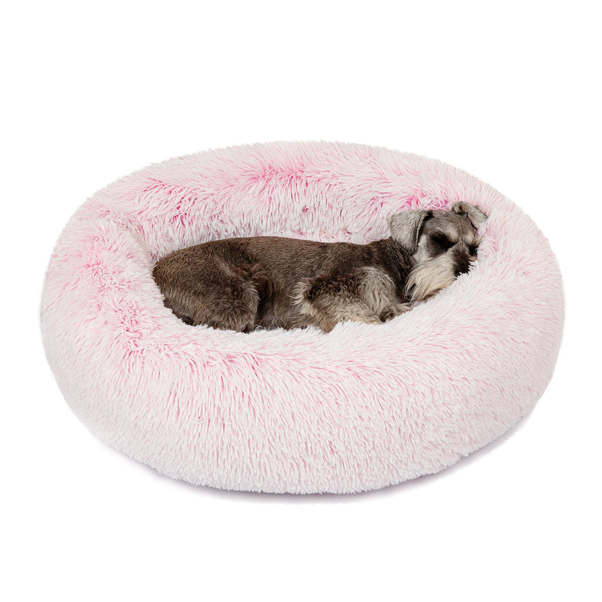 Friends Forever Donut Dog Bed Faux Fur Fluffy Calming Sofa For Medium Dogs, Soft & Plush Anti Anxiety Pet Couch For Dogs, Machine Washable Coco Pet Bed With Non-Slip Bottom, 30'X30'X7' Pink