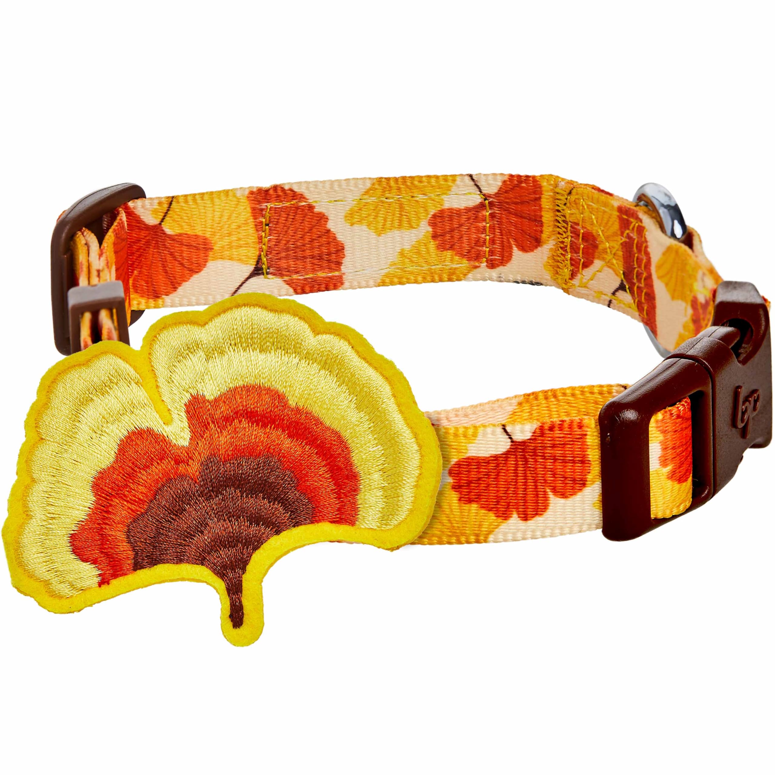 Blueberry Pet Thanksgiving Fall Ginkgo Biloba Leaf Adjustable Dog Collar with Detachable Accessory, Small, Neck 12''-16''