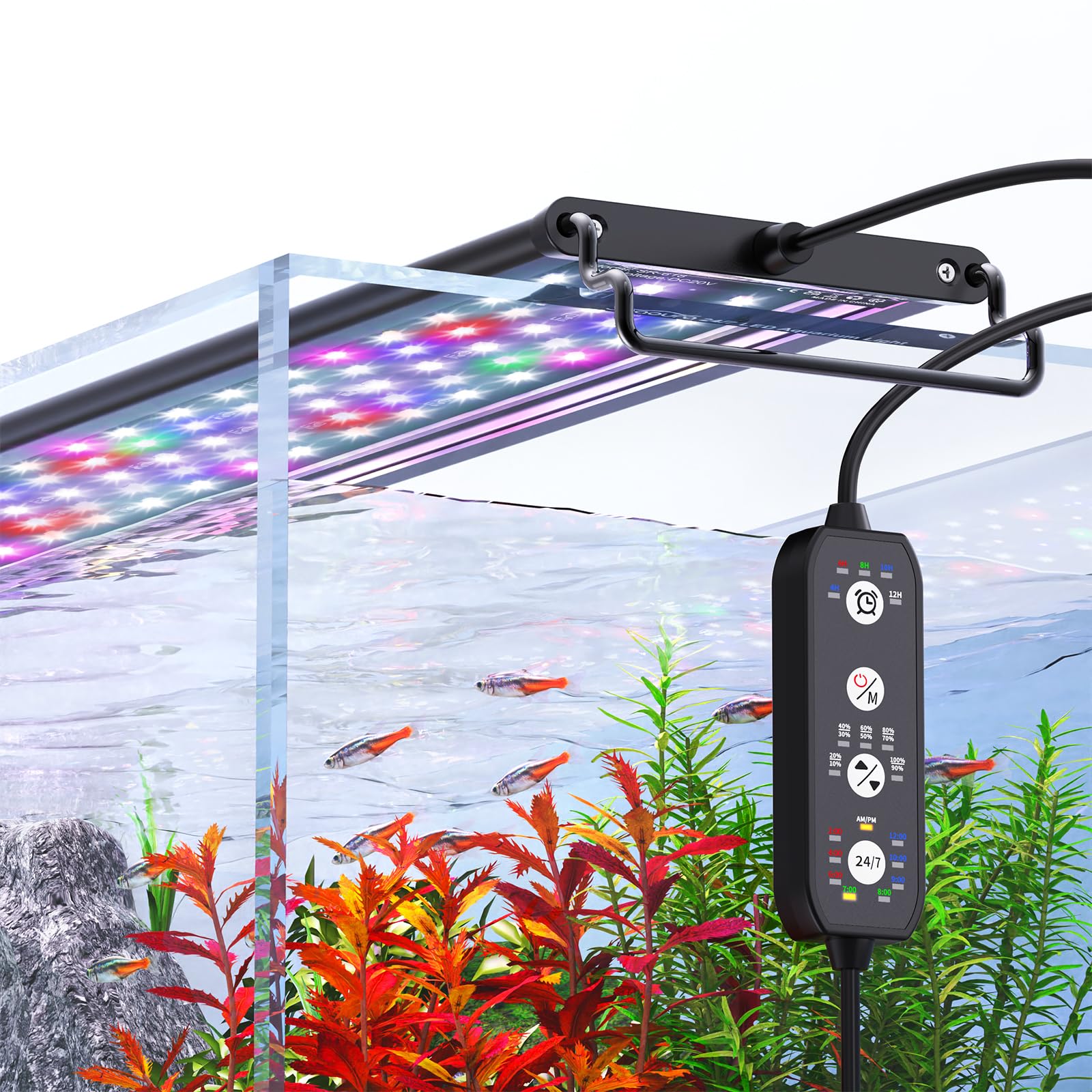 SEAOURA 24/7 Mode LED Aquarium Light for Plants-Sunrise-Daylight-Moonlight Mode, Fish Tank Light with Auto On/Off, 7 Colors, Adj