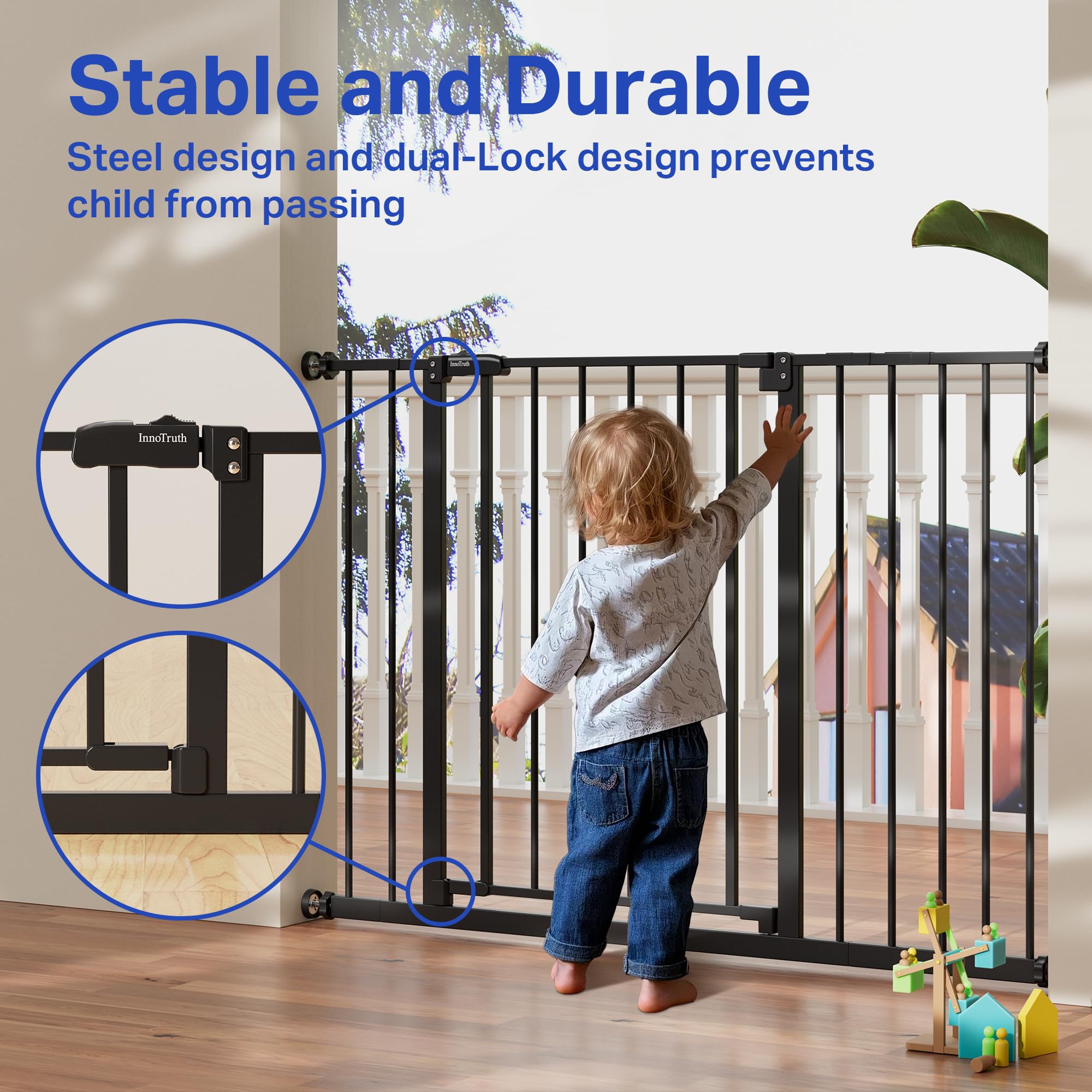 InnoTruth 28.9-45.3 Baby Gate for Stairs, 30 Tall Dog Gate for the House One-Hand Opening, Baby Essencial New Parents Puppy Door