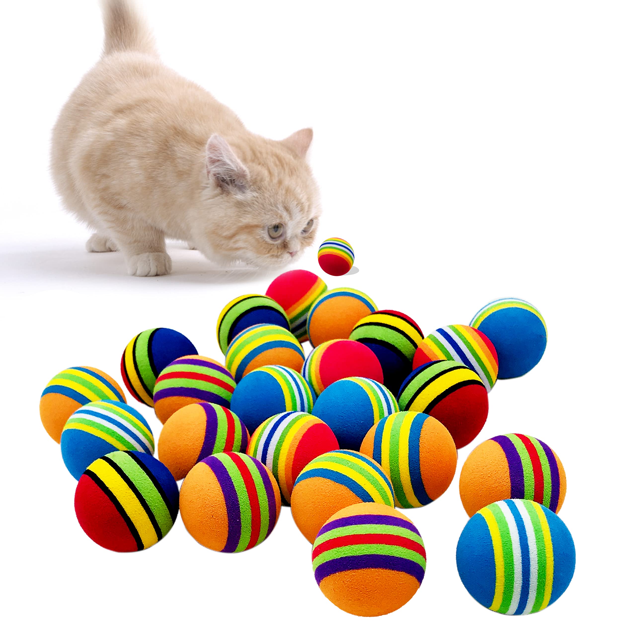Pet Show 50Pcs 1.4' Interactive Cat Toy Balls For Indoor Cats Colorful Rainbow Soft Foam Kitten Toys Ball For Small Dogs Puppies Quiet Playing Stuff 5 Colors
