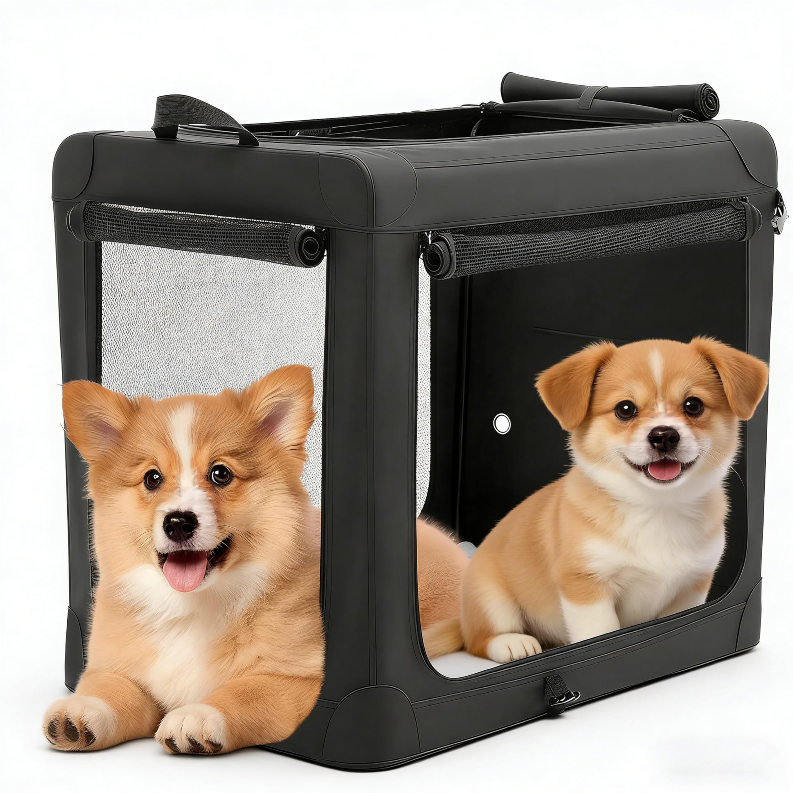 Simple Deluxe Collapsible 24 Inch Dog Crate for Small Dogs, Portable Travel Dog Crate 3-Door Foldable Soft Kennel with Durable M