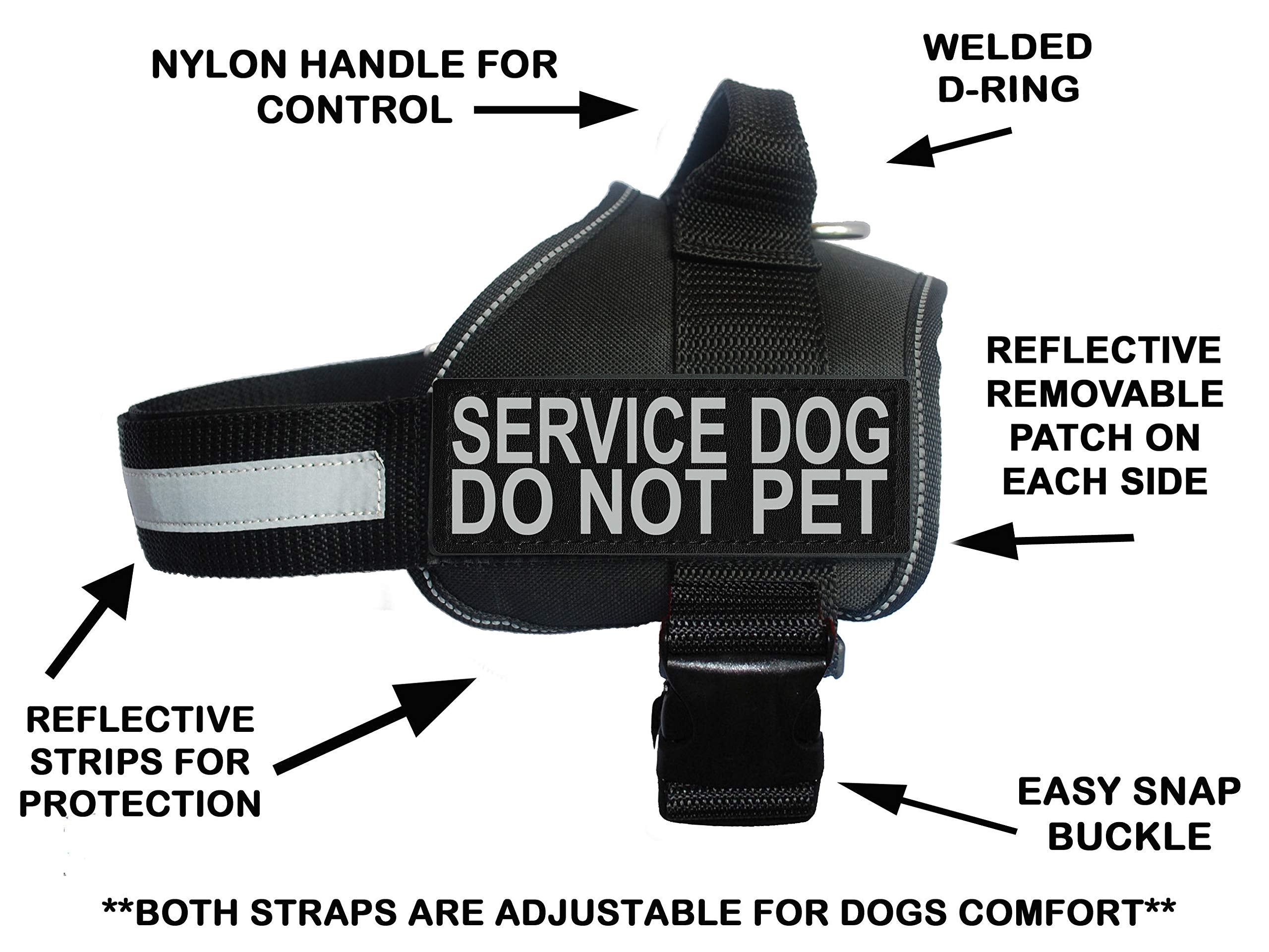 Doggie Stylz Service Dog Harness Vest Comes With 2 Reflective Service Dog Do Not Pet Removable Patches. Please Measure Dog Before Ordering (Girth 19-25', Black)