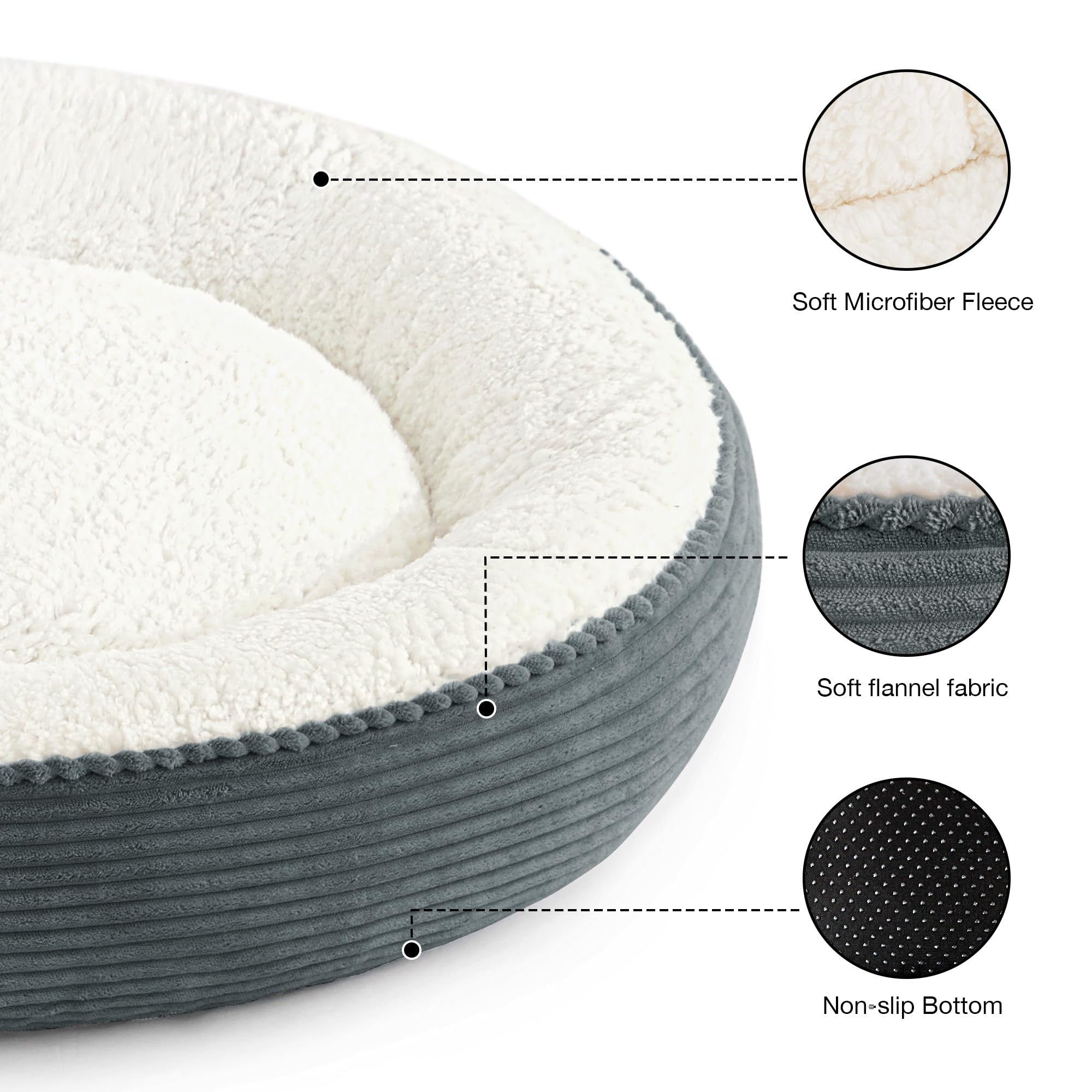 Love'S Cabin Round Donut Cat And Dog Cushion Bed, 36In Pet Bed For Medium Or Large Dogs, Anti-Slip Water-Resistant Bottom, Super
