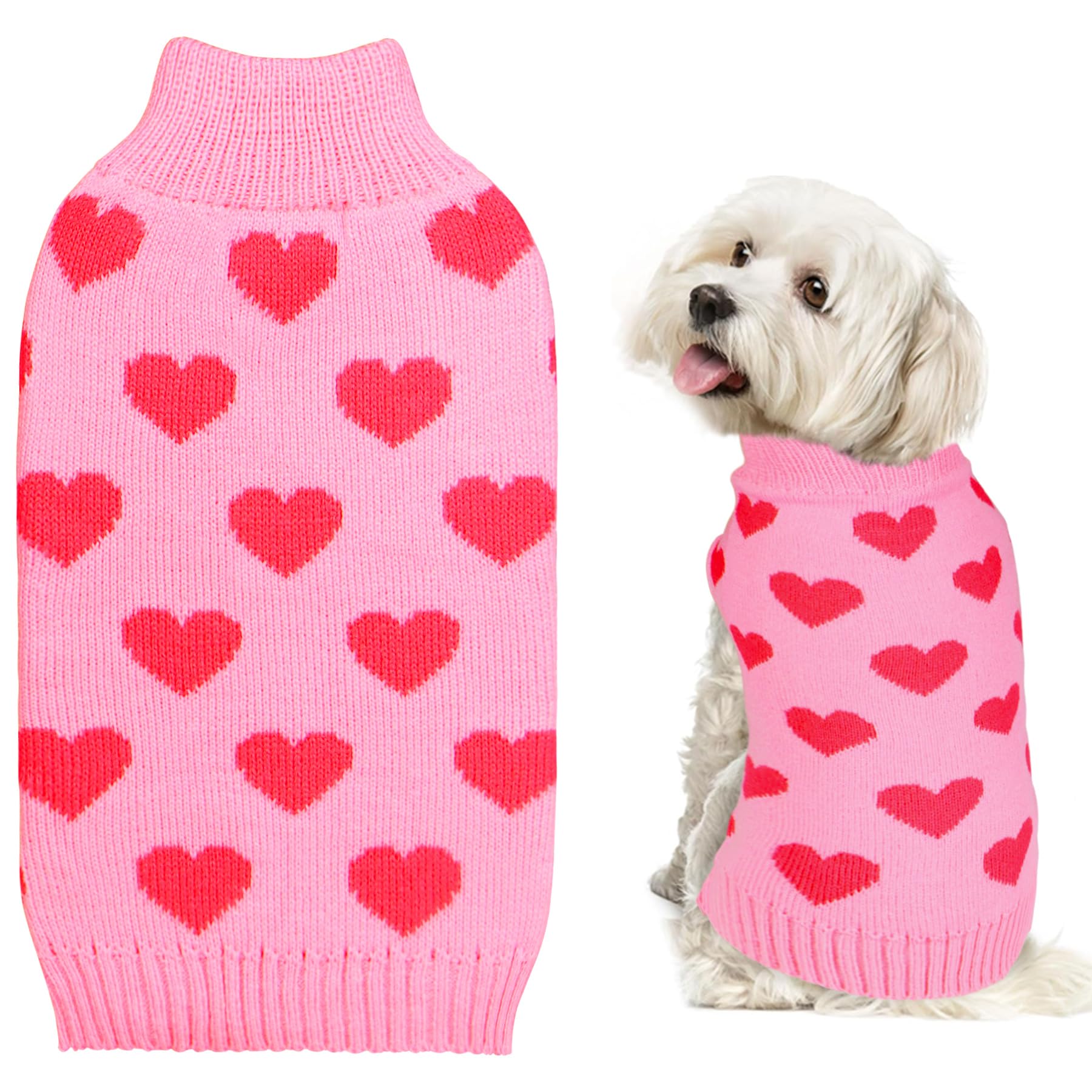Goyoswa Valentine Dog Sweater Dog Valentines Clothes Outfit Knitted Heart Sweater For Small Medium Large Dogs Pets (Pink, Large)