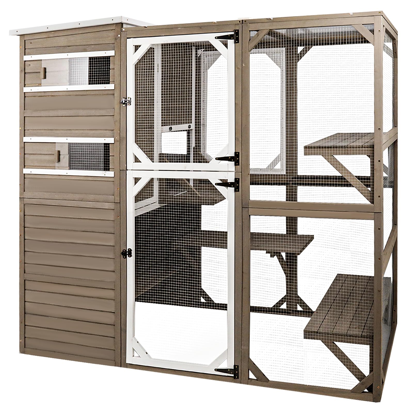 Ketive Catio Outdoor Cat Enclosure, Large Cat House Cat Cage Condo Indoor Playpen Kitty Shelter With Multi-Level Platforms, Wate