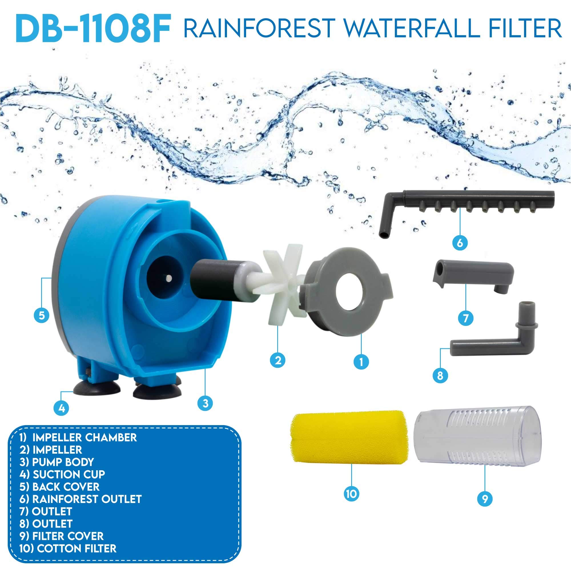 Aqua Dream 185 GPH Submersible Pump(700L/H,8W) Ultra Quiet 3-in-1 Internal Filter Water Pump for Pond,Aquarium,Fish Tank,Fountai