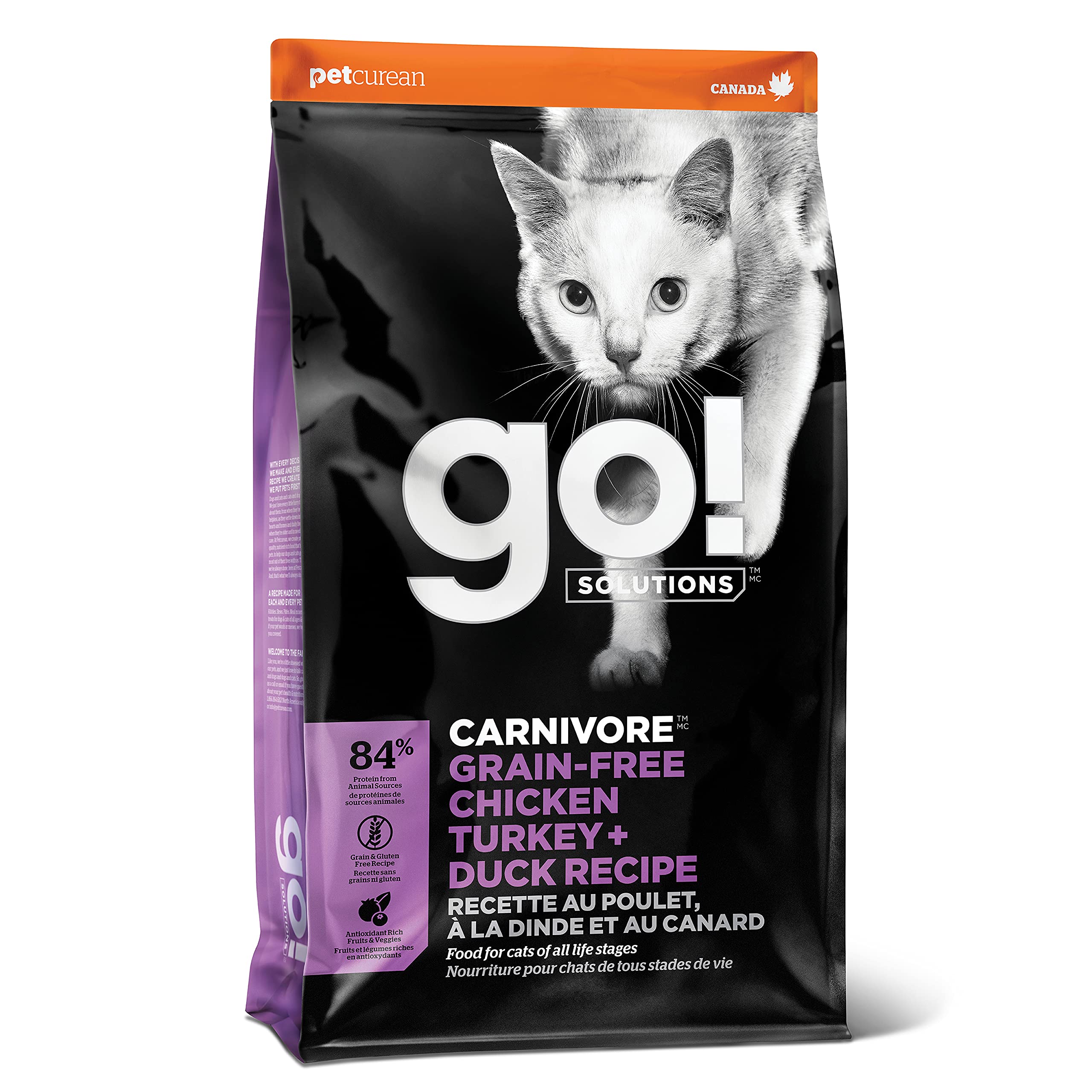 Go! Solutions Carnivore, Grain-Free, Protein Rich Dry Cat Food, Chicken, Turkey and Duck Recipe, 8 lb Bag