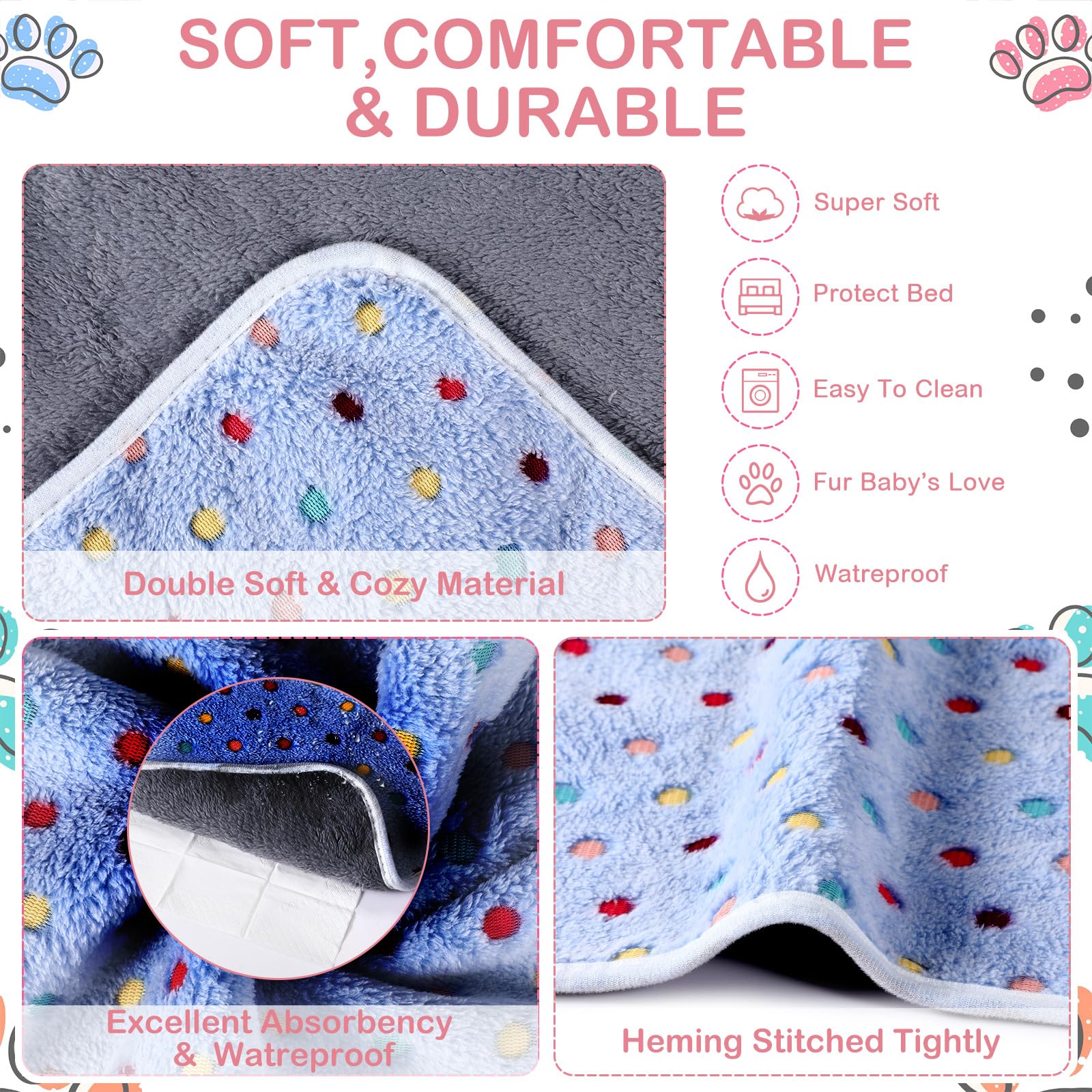 4 Pcs Waterproof Guinea Pig Blankets Washable Small Animal Fleece Bedding Absorbent Guinea Pig Cage Liners Reusable Pet Pee Pad Sleep Mat Pad Cover For Hamster Ferret (Colorful Dot,35 X 24 Inch)