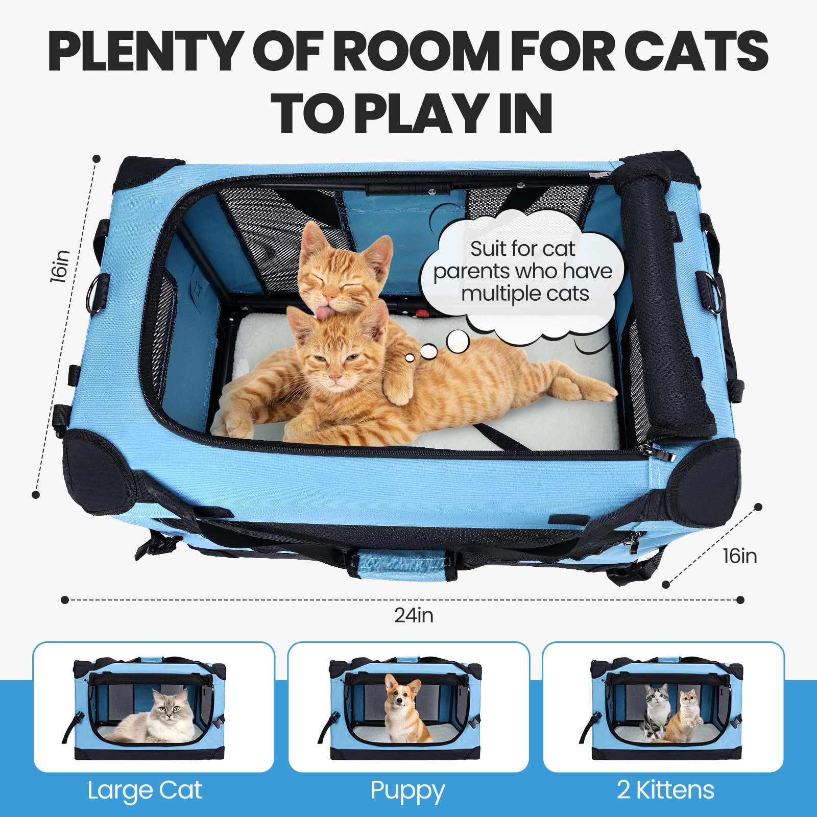 Pegic Large Cat Carrier For Car Travel, Soft Sided Collapsible Pet Carrier For Outdoor And Indoor Uses, Roomy Extra Large Cat Ca