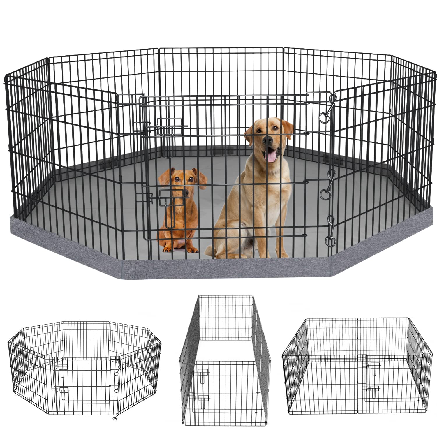 Petime Foldable Metal Dog Exercise Pen/Pet Puppy Playpen Kennels Yard Fence Indoor/Outdoor 8 Panel 24'' W X 36'' H With Bottom P