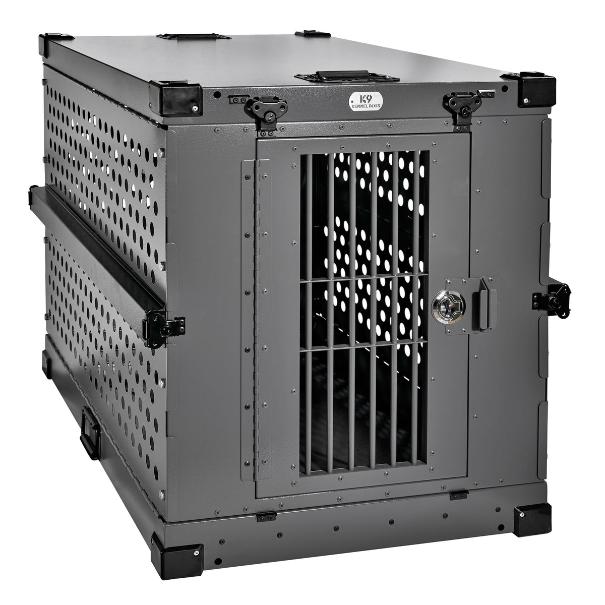 K9 Kennel Boss - Heavy Duty Fully Collapsible Powder-Coated Aluminum Dog Crate - Large (Gray)