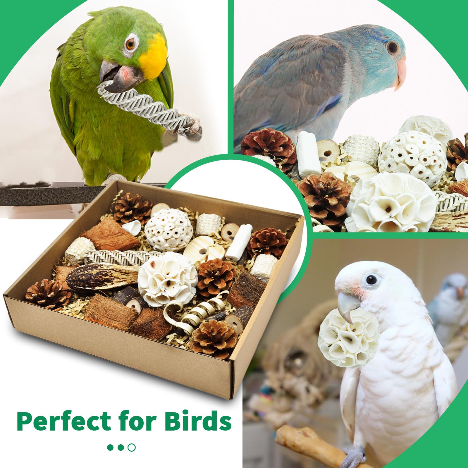 HOSUKU Natural Bird Foraging & Parrot Shredding Toys Box - Interactive Chewing and Foraging Toys for Parakeets, Cockatiels, Conu