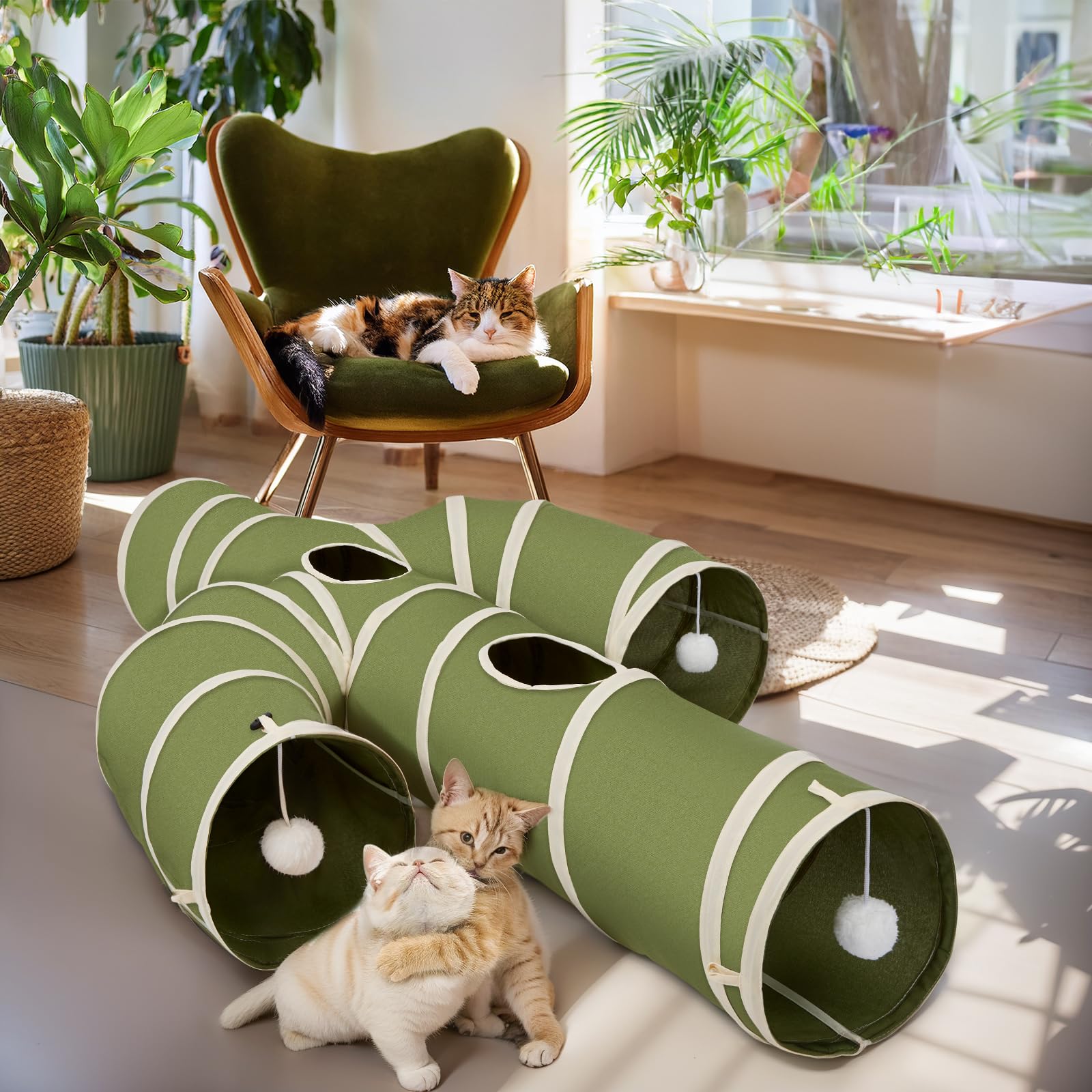 Ownpets Cat Tunnel Large 12 Inch Diameter, Cactus-Shaped Cat Tunnel Toy, Sturdy Oxford Fabric Collapsible Cat Tunnels For Indoor