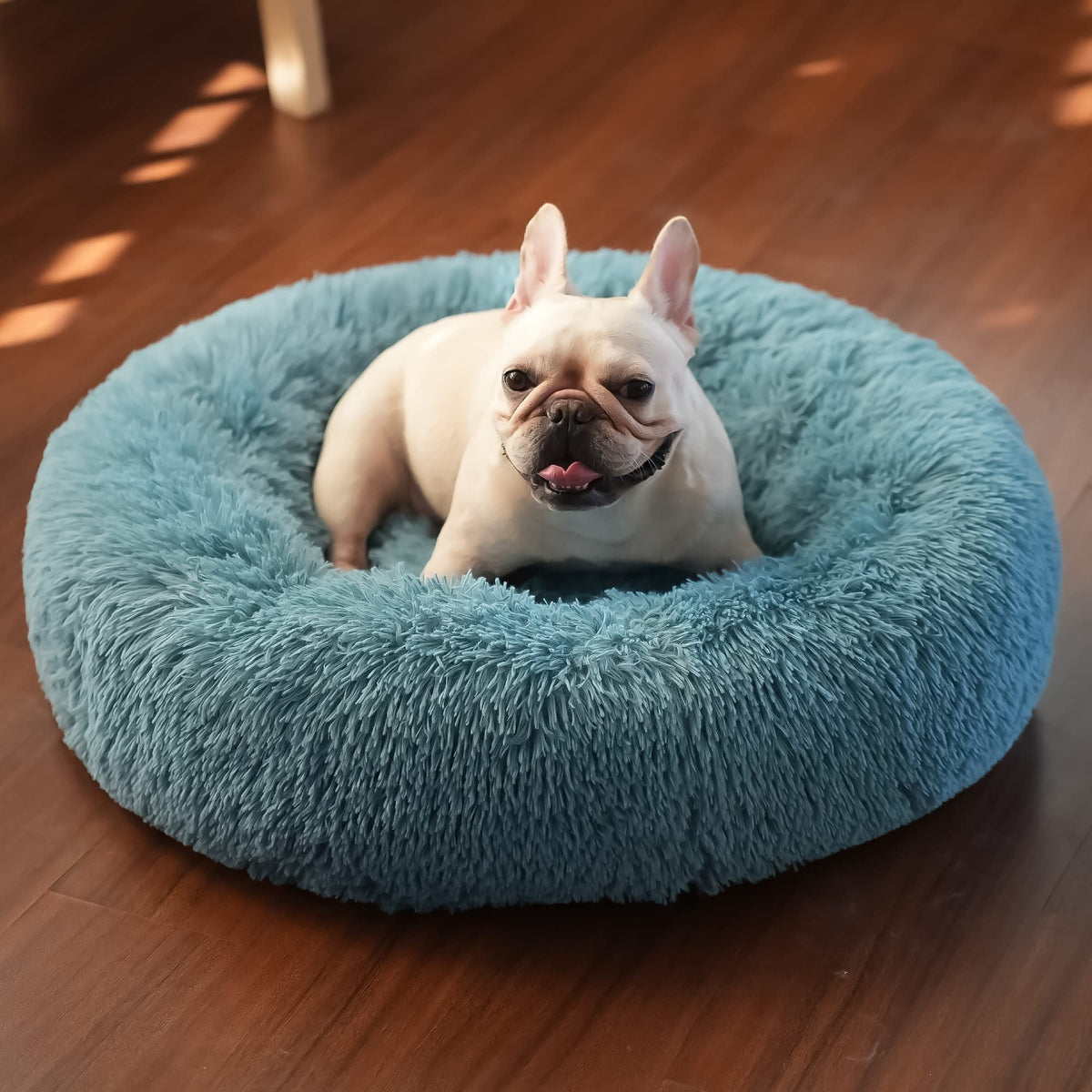 Blue Dog Bed For Small Dogs Fluffy Anti-Anxiety Dog Bed, Calming Dog Bed For Small Dogs Washble Snuggle Safe And Soft Puppy Bed For Small Dogs,Round Donut Machine Washable Small Pet Bed.