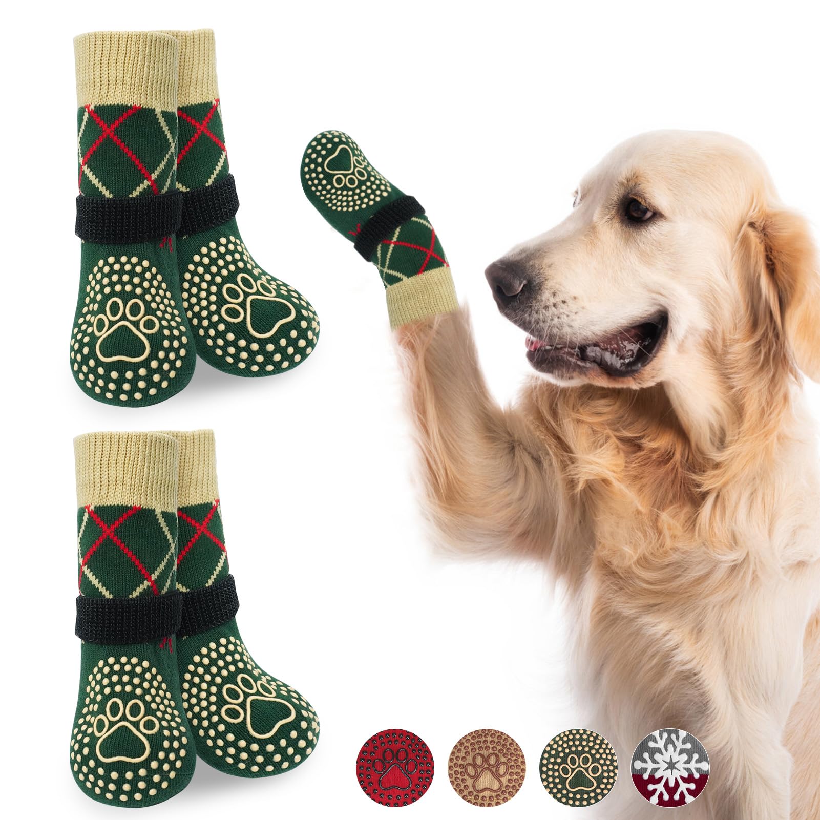 BEAUTYZOO Dog Socks - Anti Slip, Non Slip, Paw Protector for Hardwood Floors - Size L