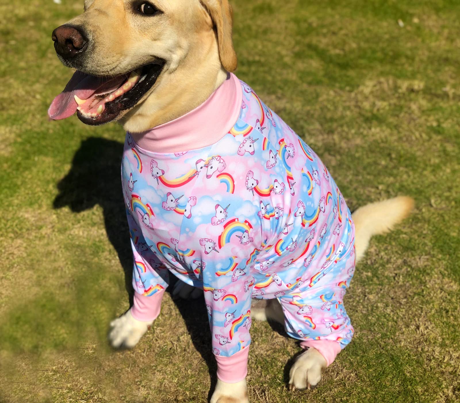 Pripre Unicorn Printed Long Sleeve Shirts Soft Pajamas Onesie Jumpsuit For Large Dogs - Prevent Licking & Shedding (Pink, 2Xl)