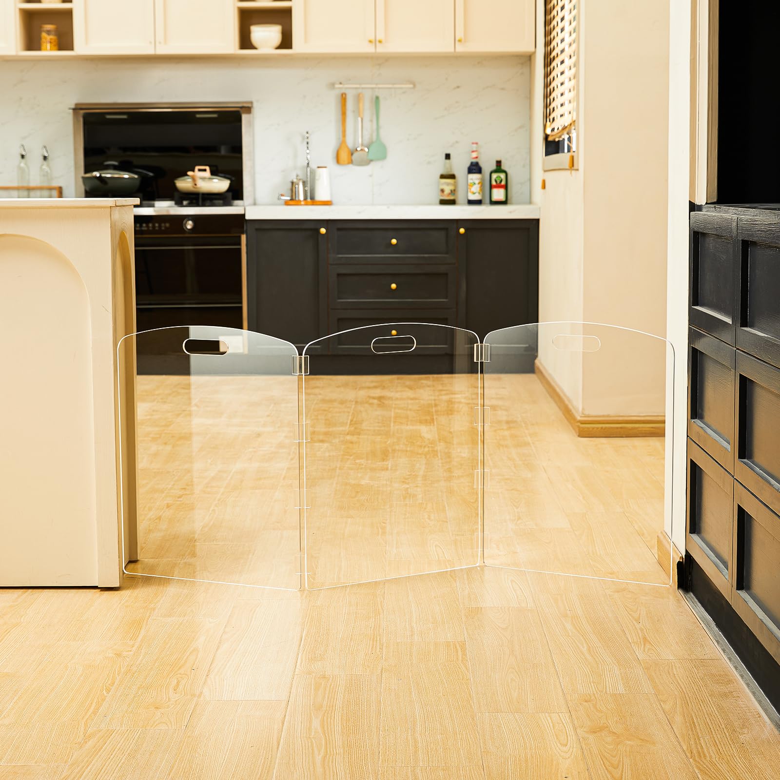 Feoyoho Acrylic Pet Gate Freestanding Foldable - Clear Dog Cat Gate for Doorways Stairs House - No-Drill Indoor Barrier Fence (2