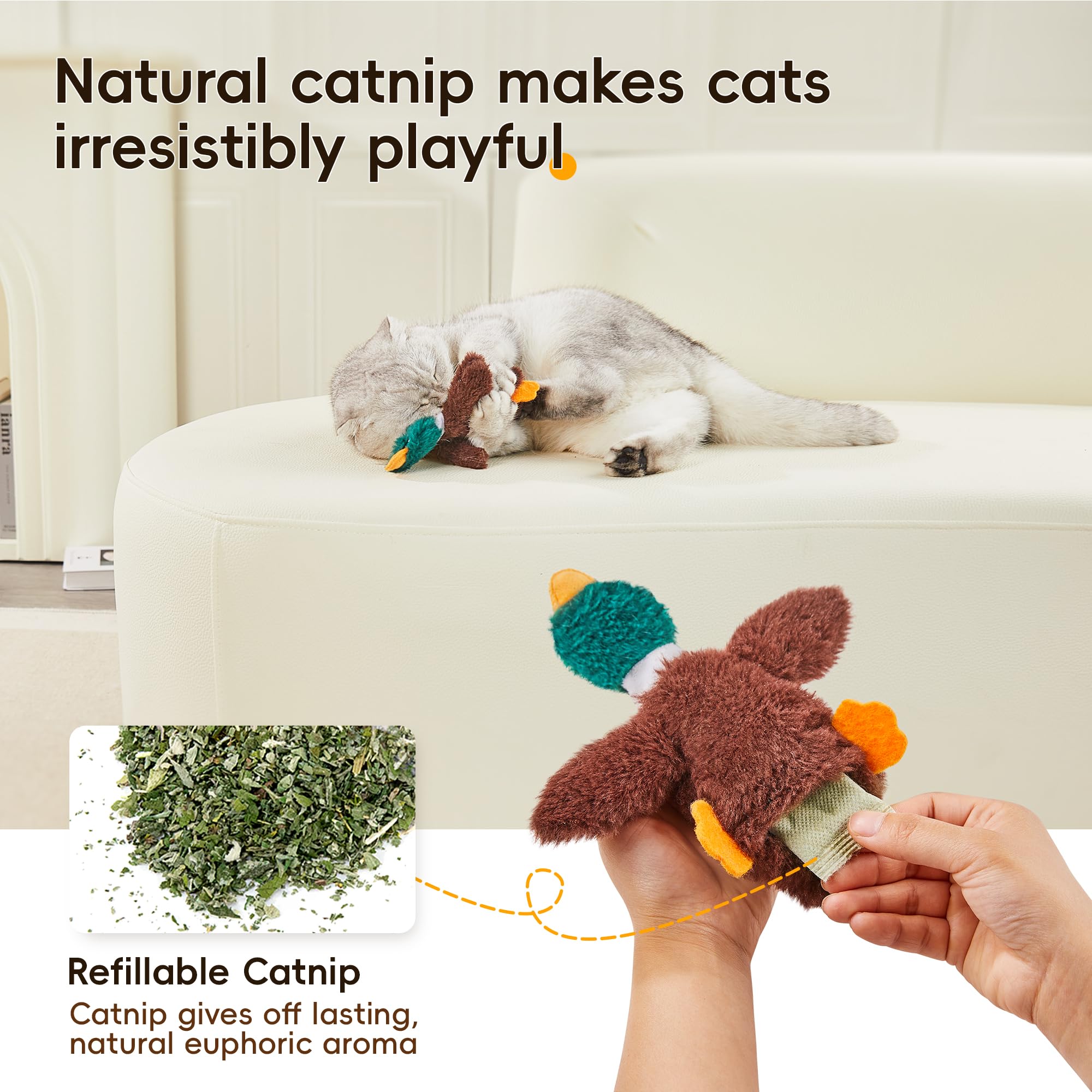 Potaroma Cat Toys Catnip Crinkly Sound 2 Pcs, Mess-Free Stuffless Kitten Toy, Durable Feline Bite Interactive Kicker Toys For Ca