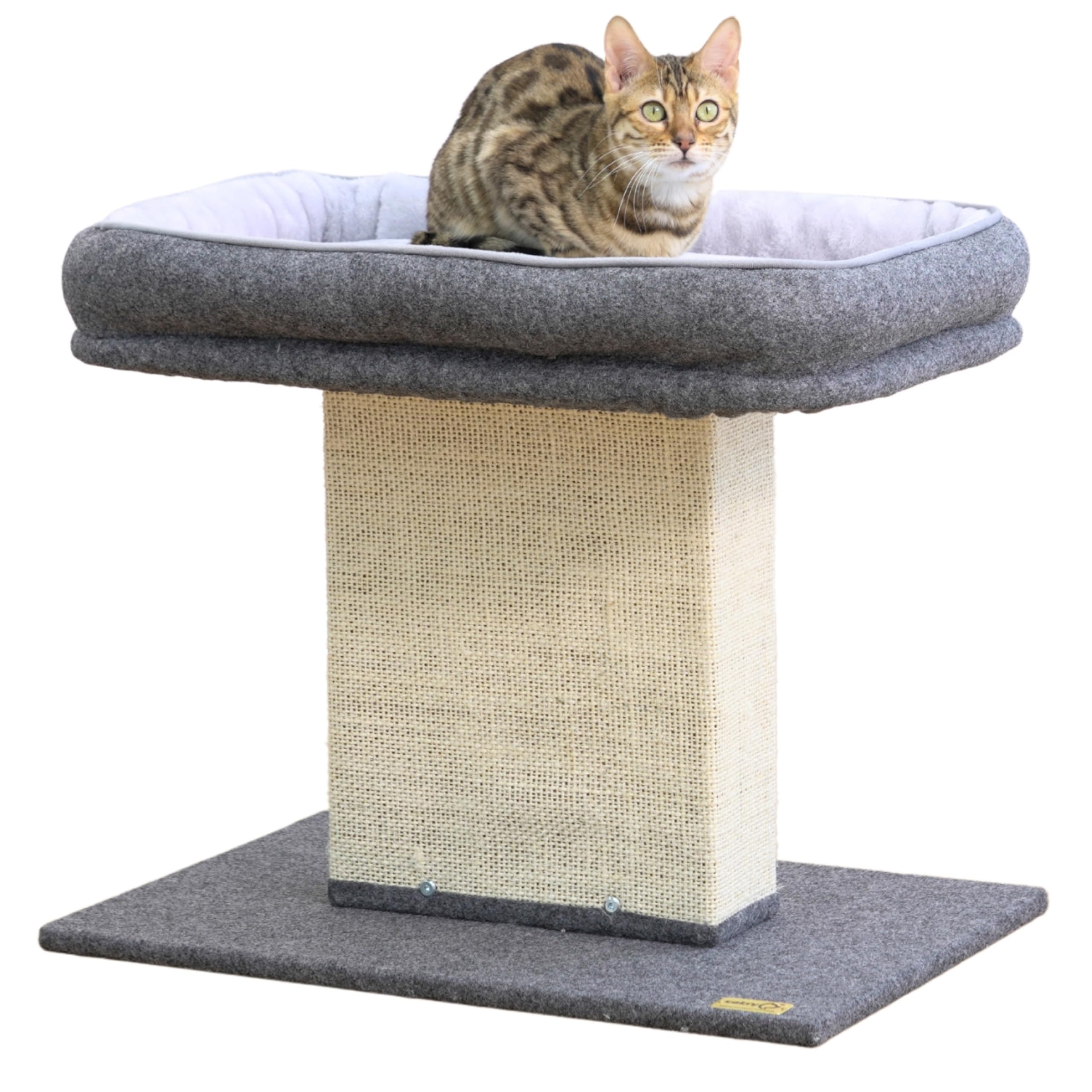 Catry 19'' High 2-In-1 Elevated Cat Perch With Large Soft Felt Bed, Wide Sisal Scratching Post, Minimalist Cat Furniture For Cli