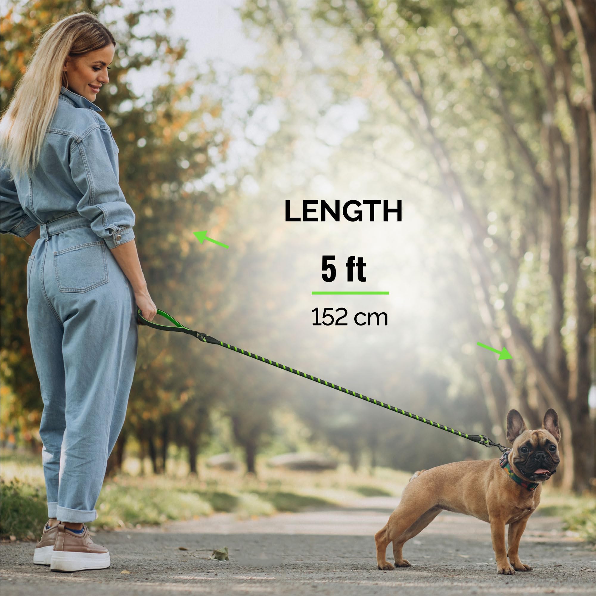 Green Dog Leash With Soft Padded Handle - 5 Ft Reflective Heavy Duty Dog Rope Leash For Small Medium & Large Dogs, Lightweight W