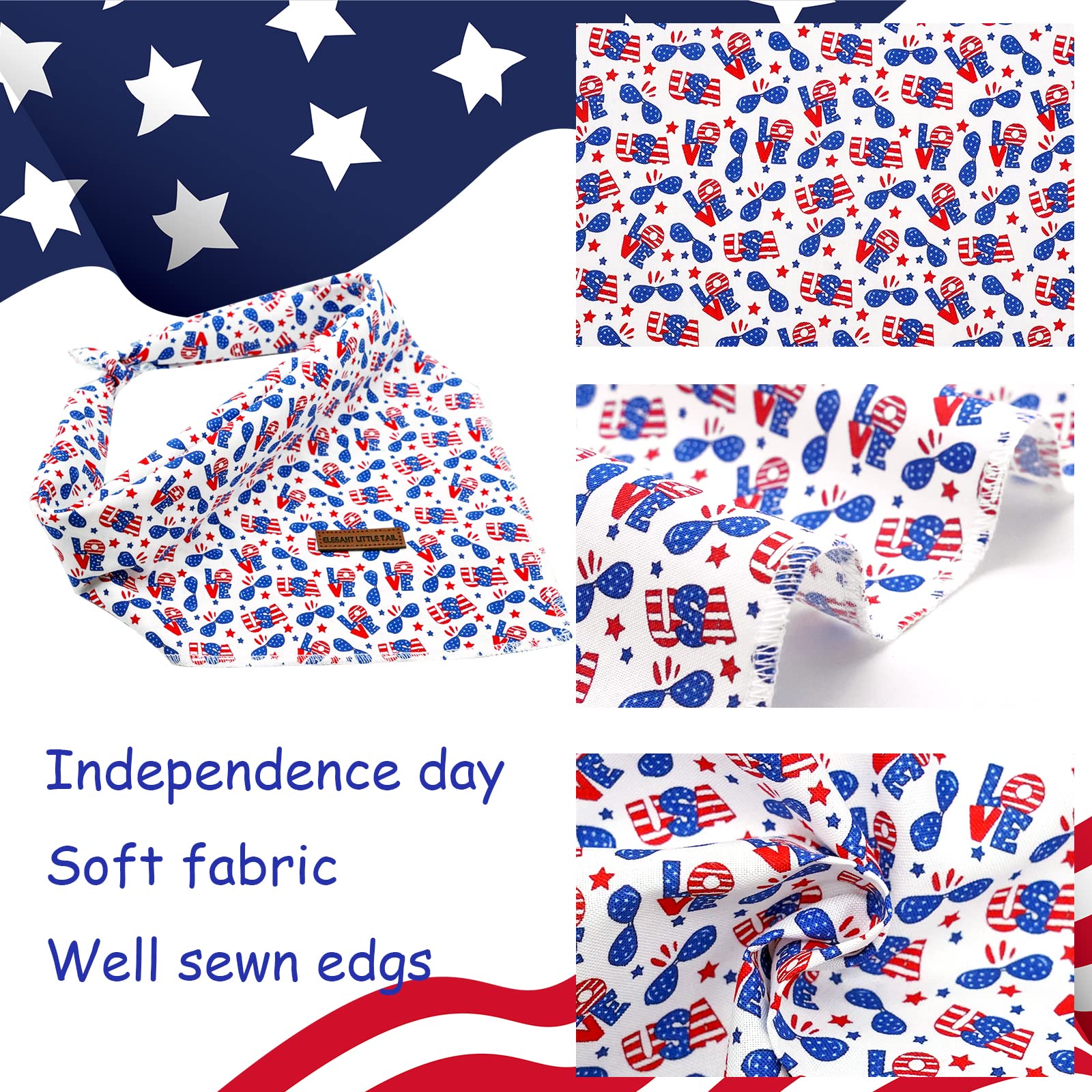 Elegant Little Tail Independence Dog Bandana - 1Pc Washable Scarf, Square Bib Kerchief, Adjustable Pet Bandana For Medium Large