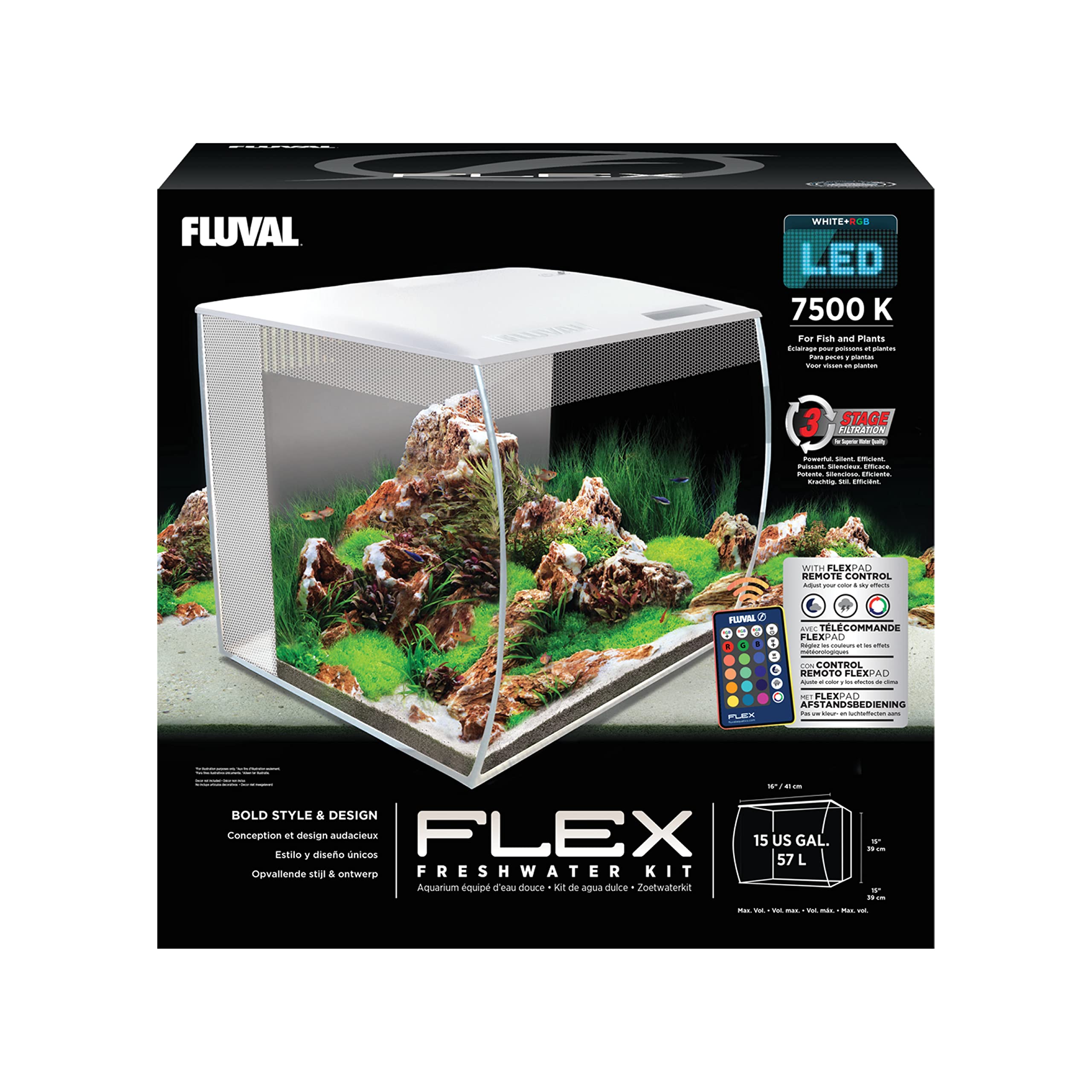 Fluval Flex 15 Aquarium Kit - 15 Gal (57 L) White Fish Tank with LED Lights & Filtration System for Fish & Plants