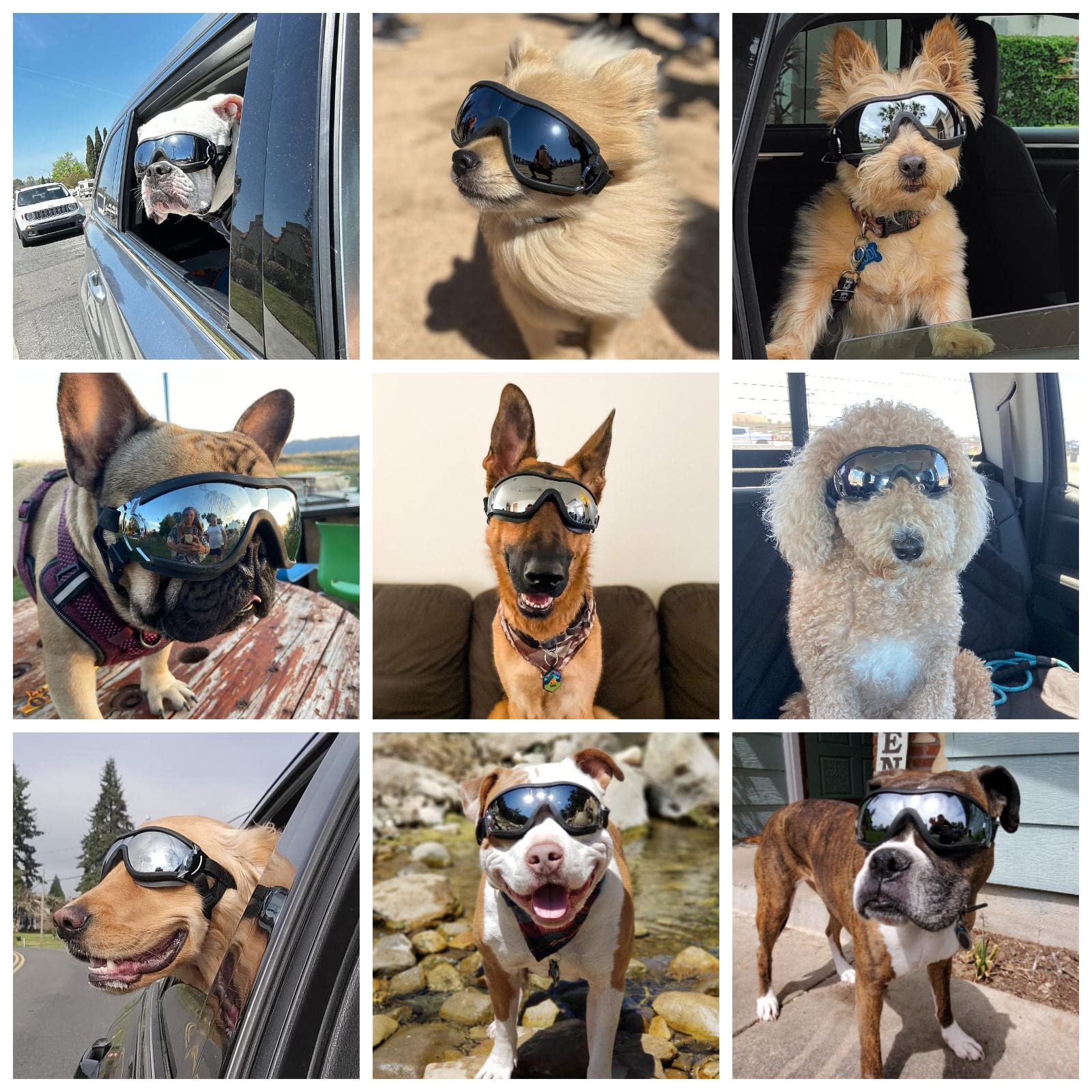 Namsan Dog Goggles Medium To Large Dog Uv Sunglasses Windproof Anti-Dust Antifog Pet Dog Glasses Outdoor Protection, Medium Size Dogs Sunglasses With Elastic Straps, Black