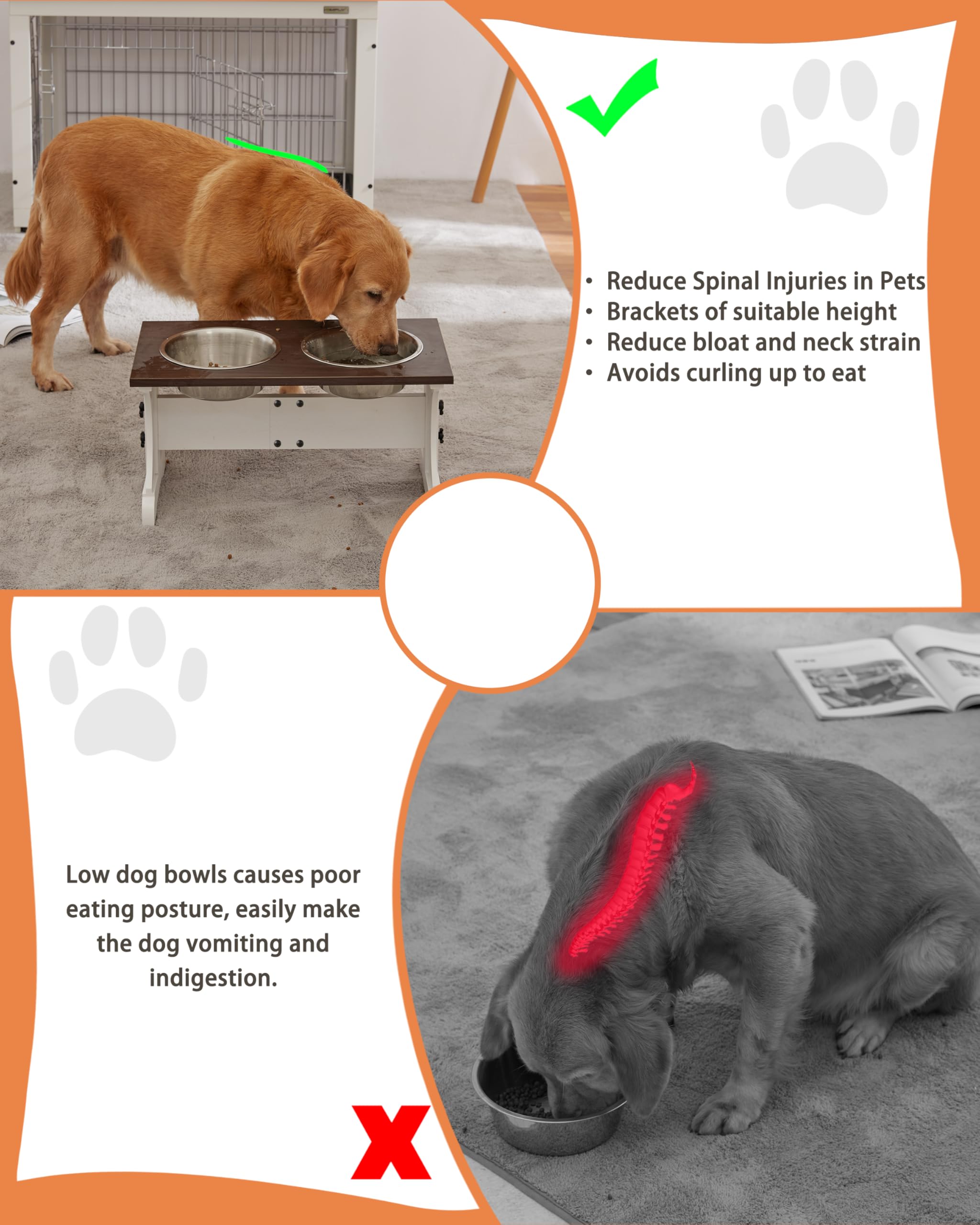 Piskyet Elevated Dog Bowls,Farmhouse Dog Bowls Stand, Raised Dog Bowl With 2 Stainless Steel Wooden Dog Bowls 12 Cups 15.7'H 90