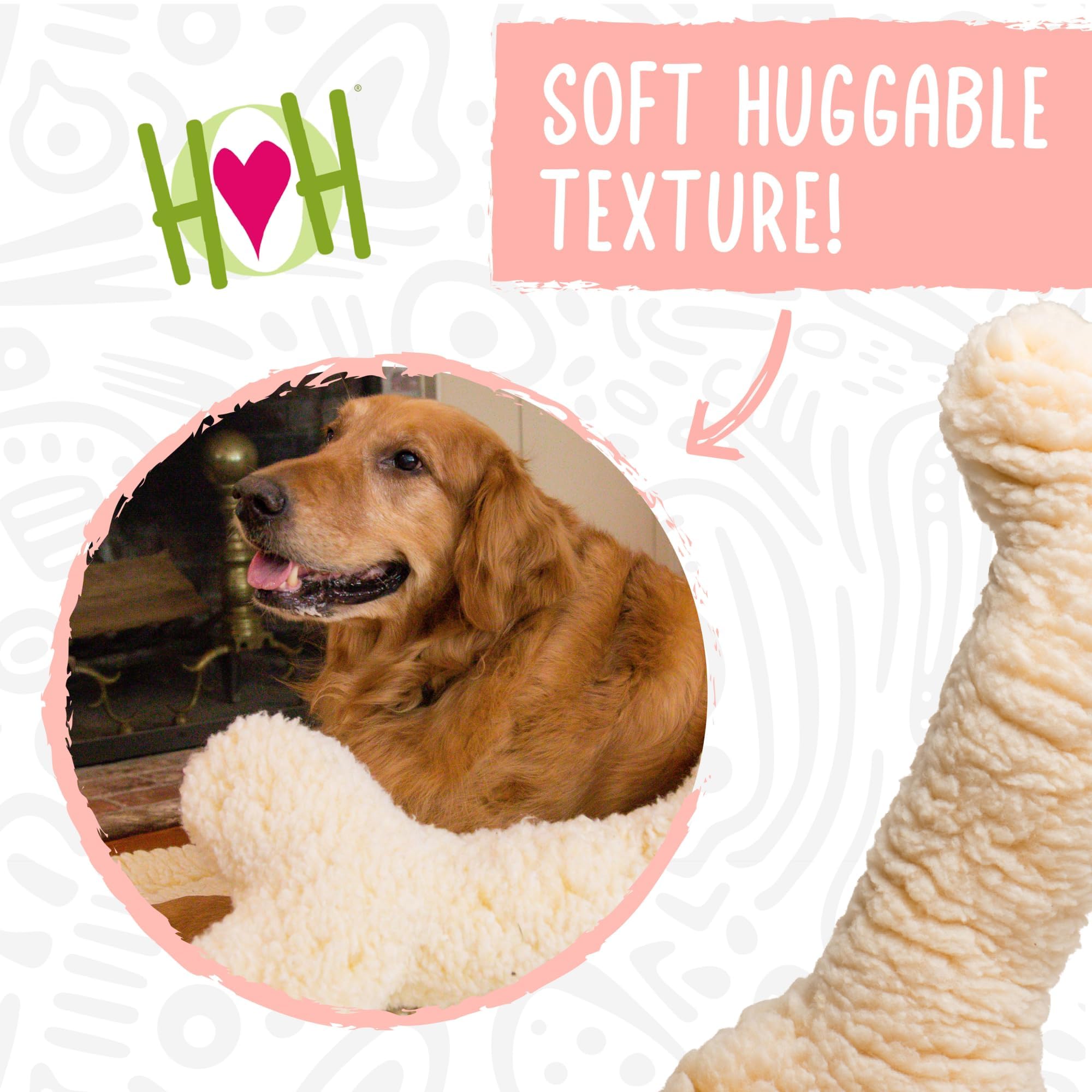 HuggleHounds Plush Bone Dog Toy - Dog Fuzzy Bone Toy, Soft Fleece, Durable Stuffed Dog Toy for Large Breeds, Puppies, Faux Sheep